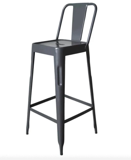 Barstol med ryggstøtte – Industrielt design – Grått jern