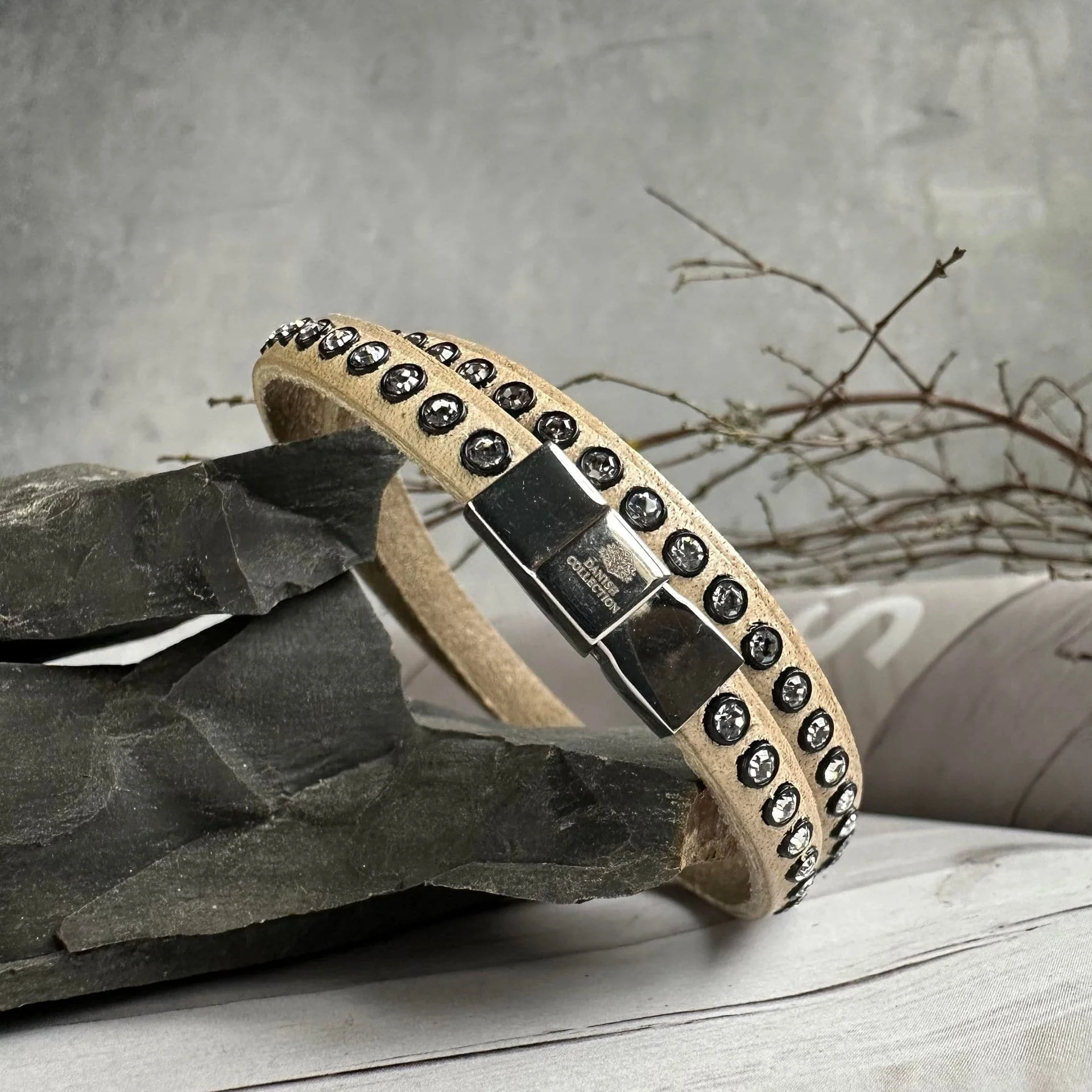 Armbånd Beige m. Swarowski-stener - Image 3