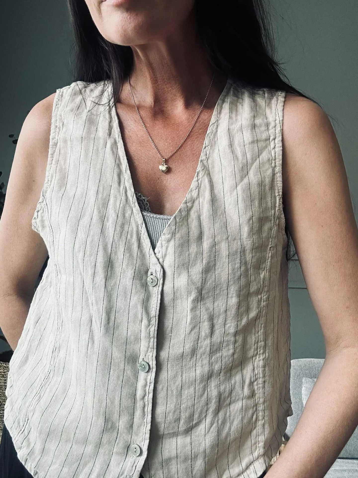 Vest beige stripet - Lin - Image 2