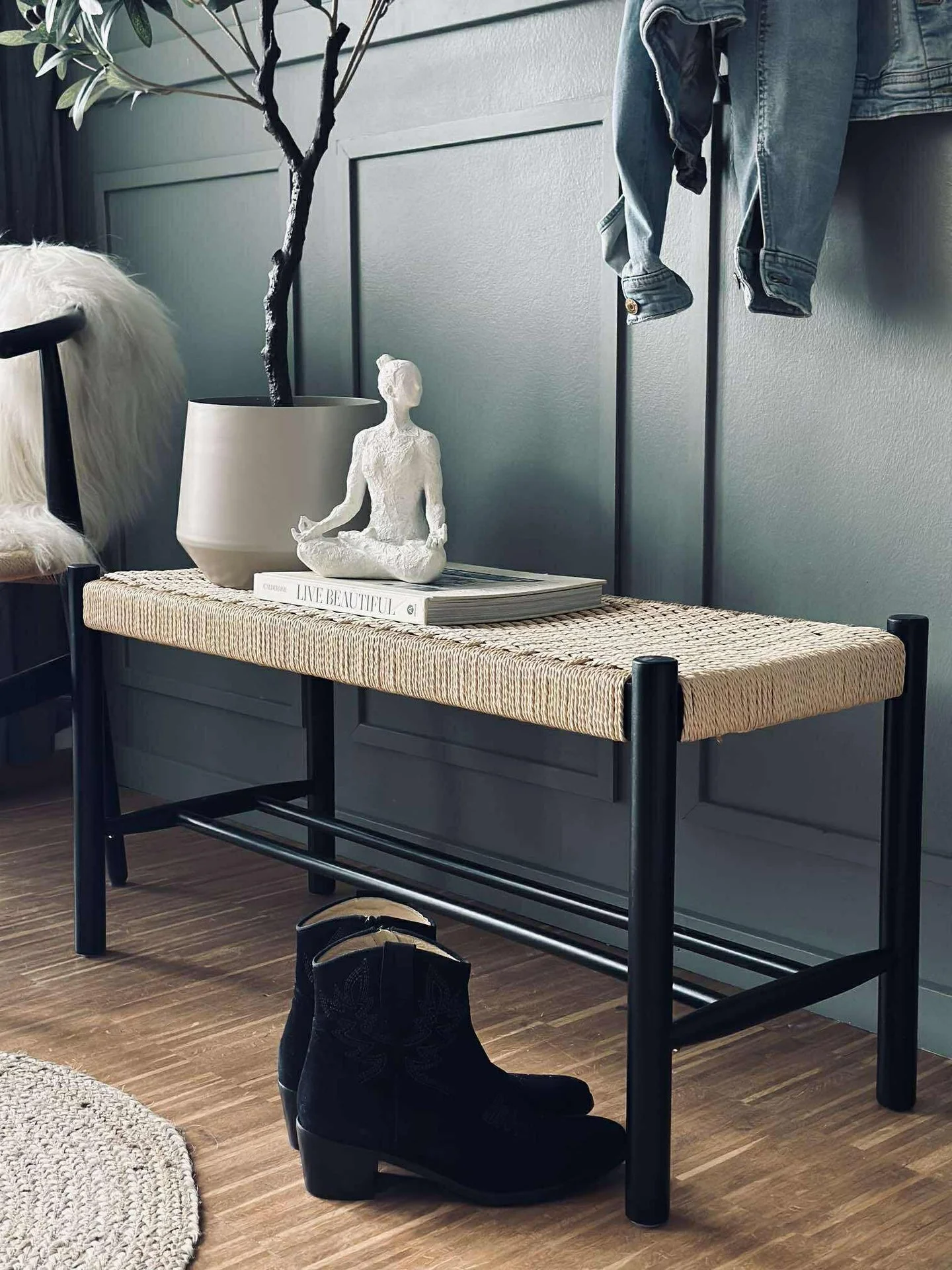 Benk bøk Svart / natur - 90 cm - Image 3
