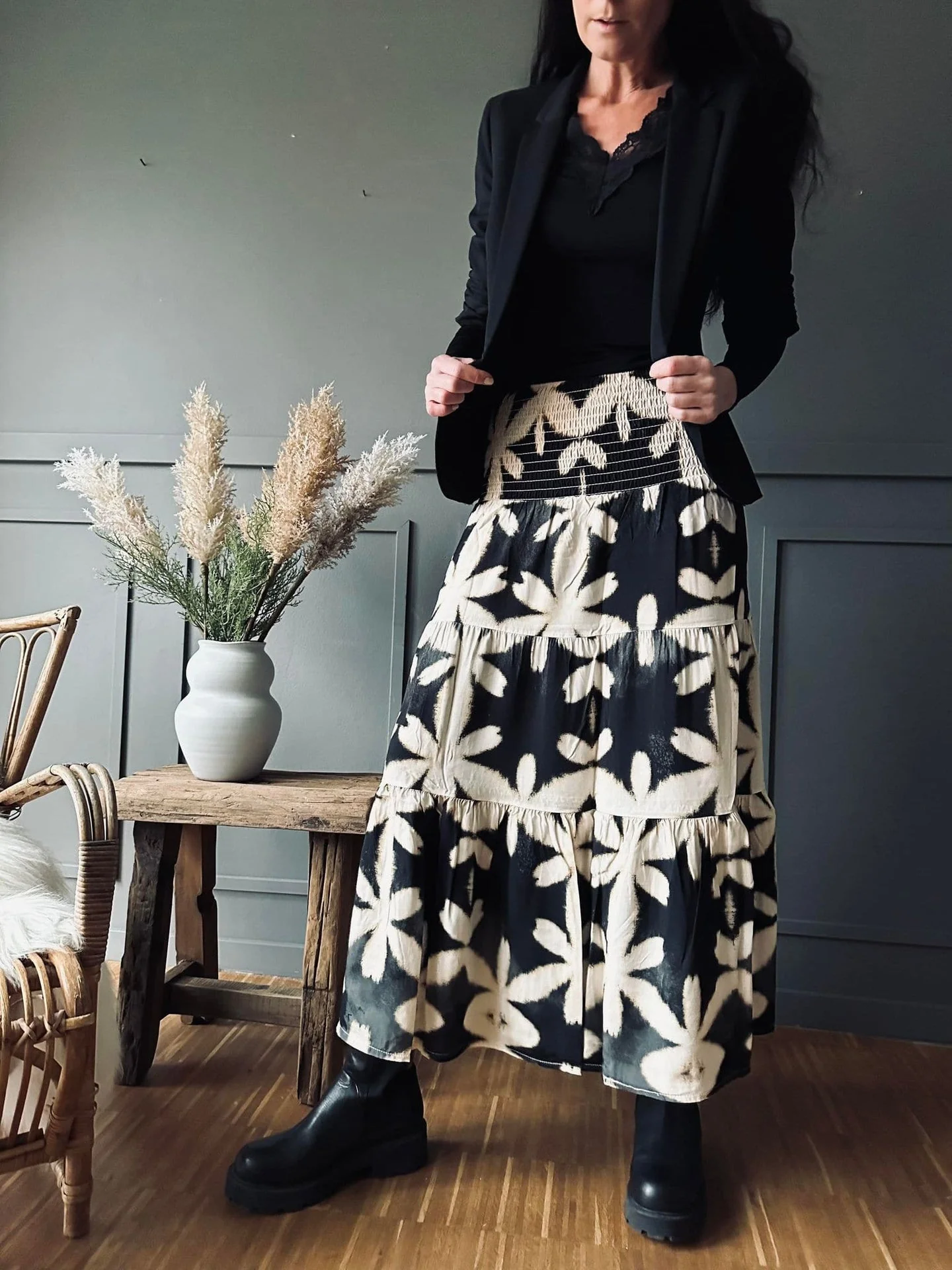 Skjørt Boho Leaf black