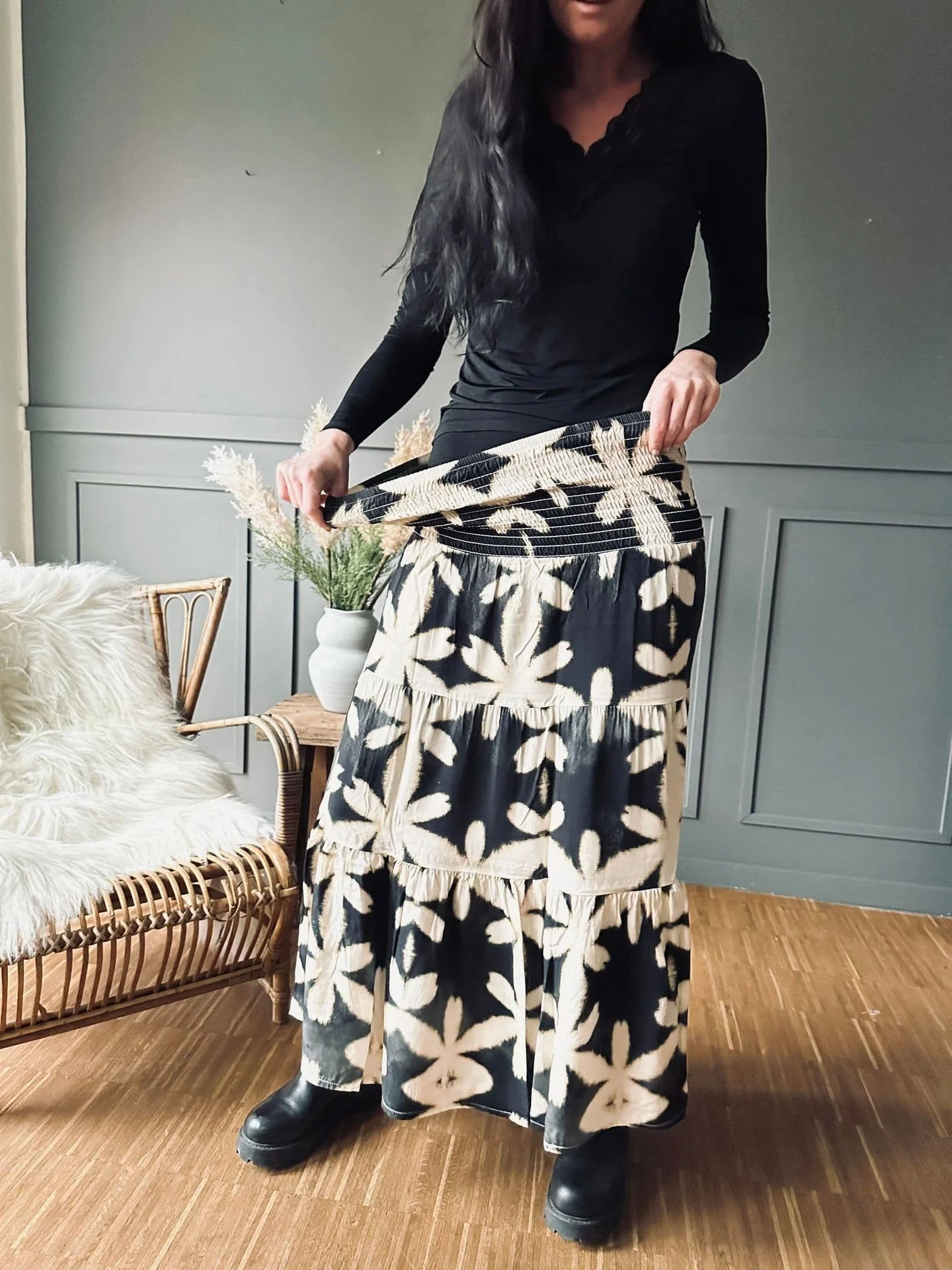 Skjørt Boho Leaf black - Image 6