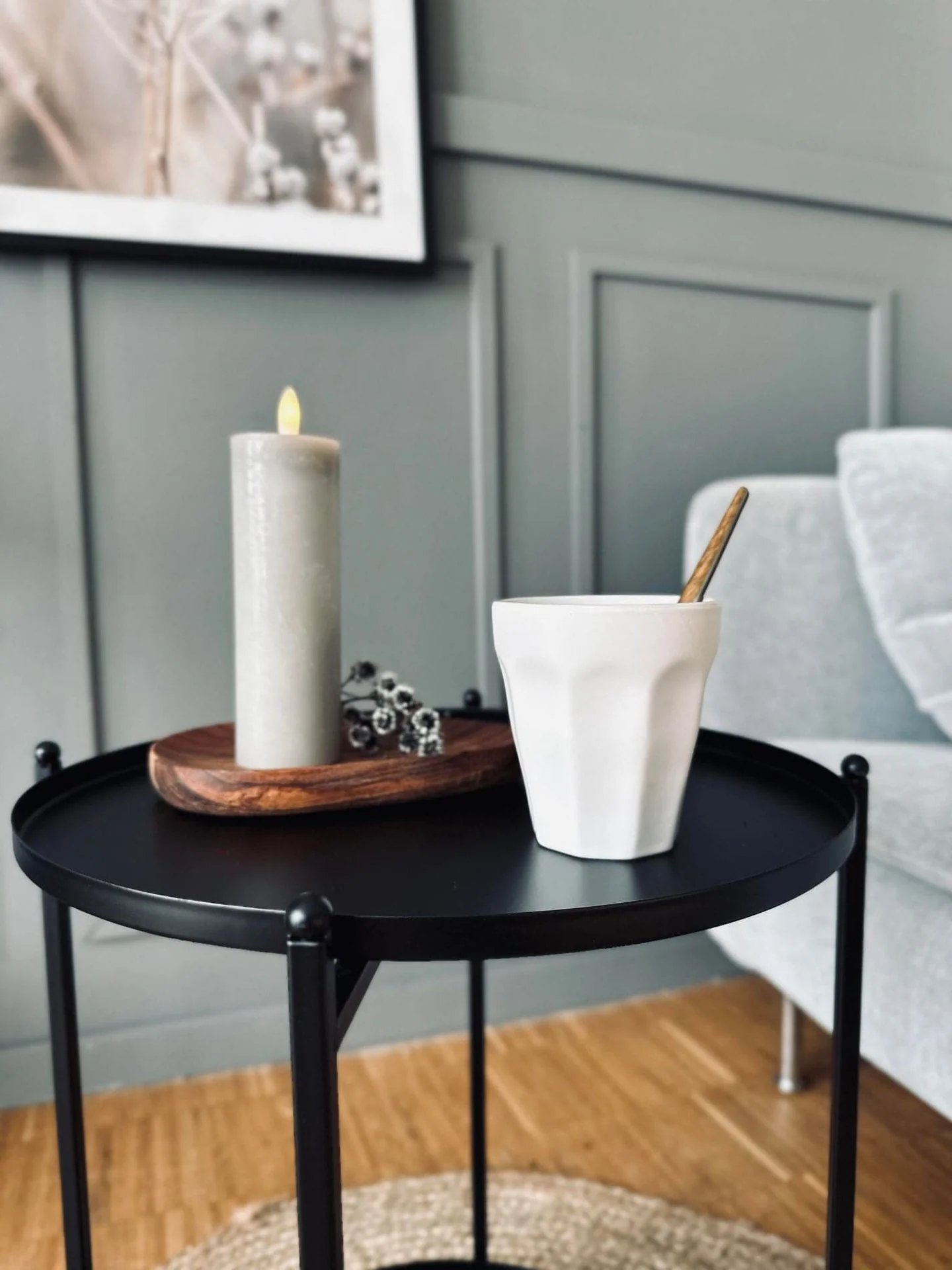 Bord med hylle - Matt svart dia 35cm - Image 2