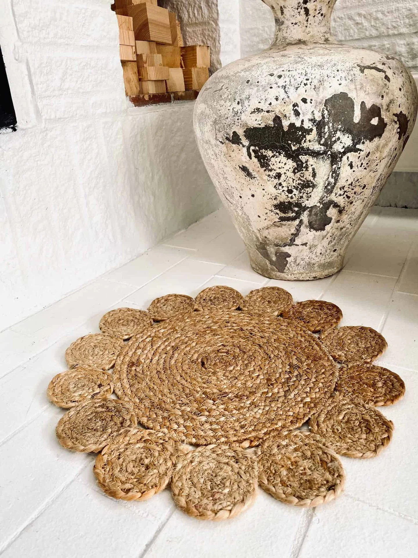 Bordbrikke i jute - Blomst dia 40cm