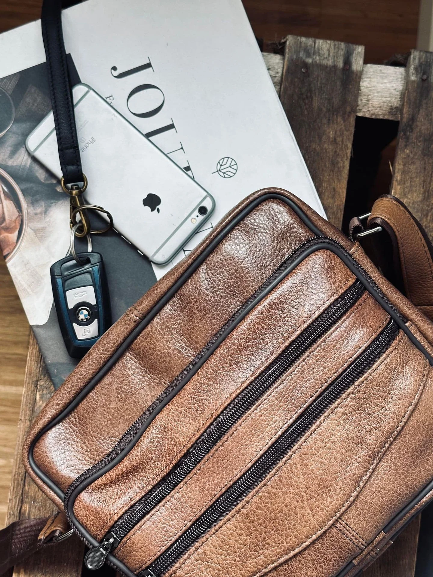 Crossbody Zipper brown leather