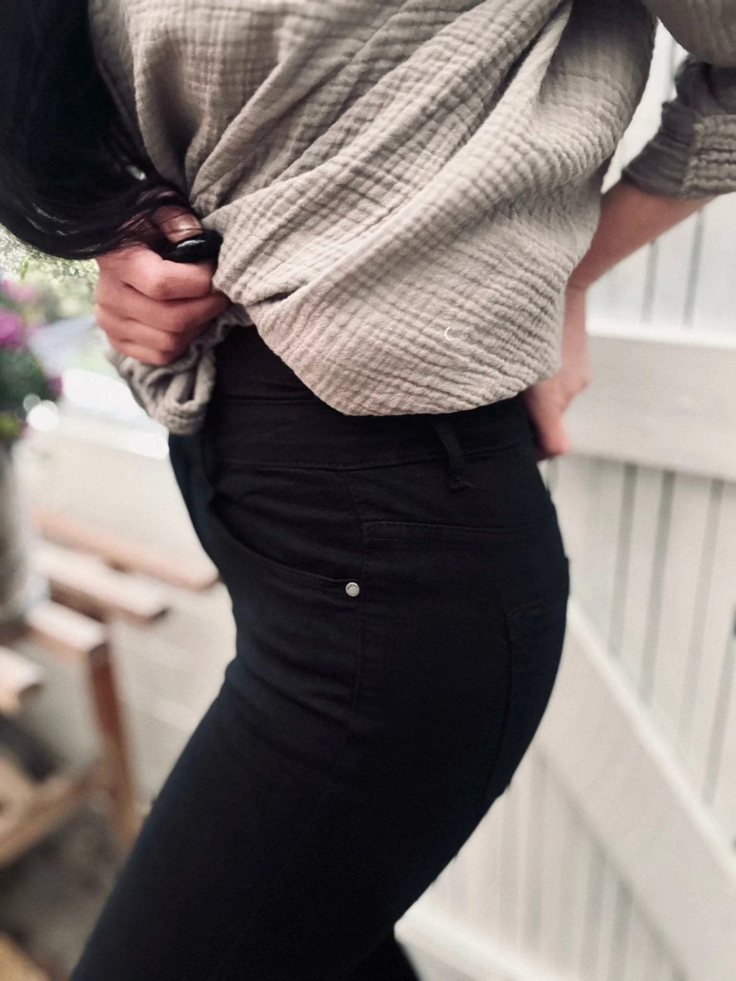 Bukser med høj midje og stretch – Svart Str 38-48 - Image 3
