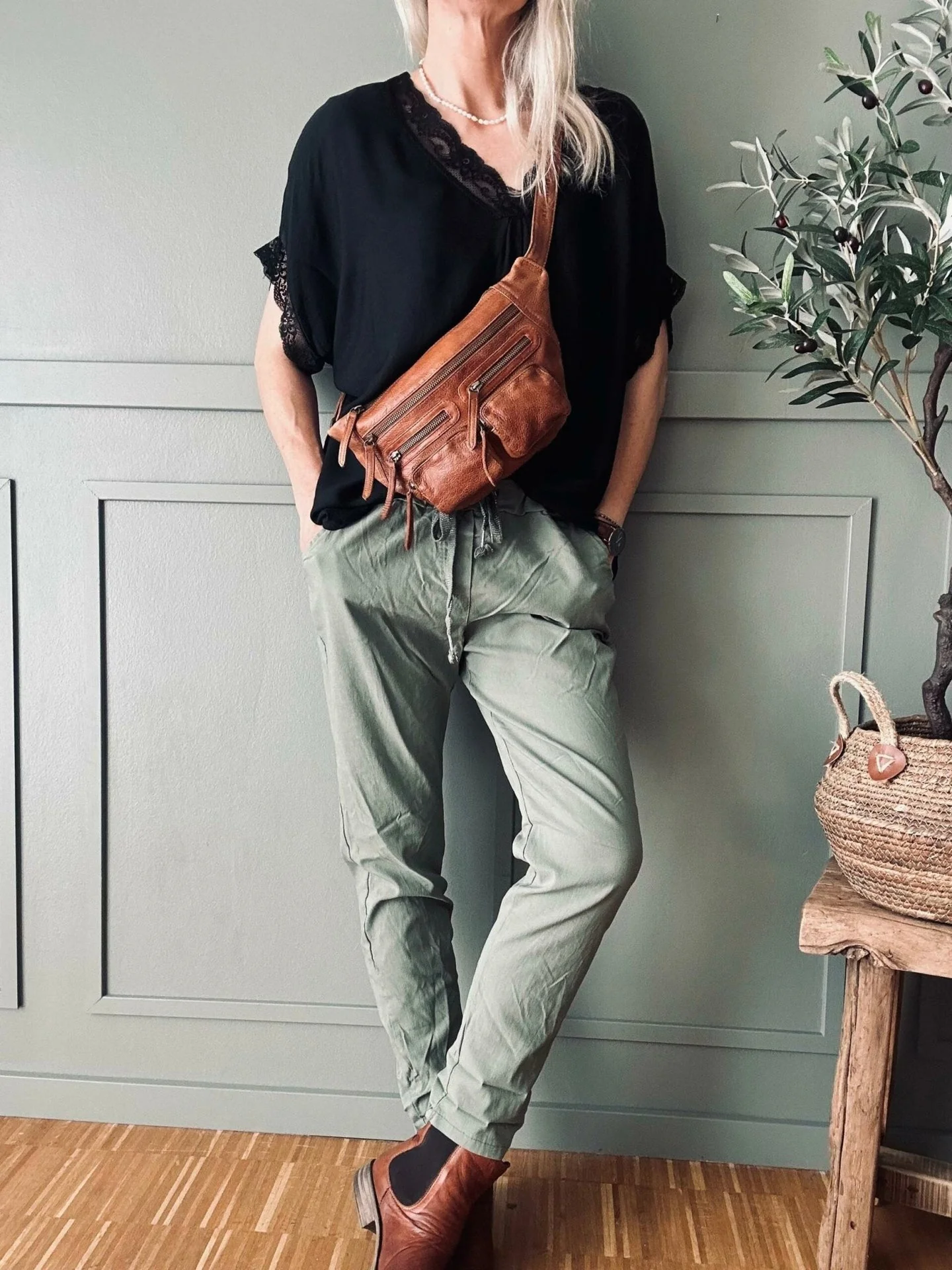 Bukser m. stretch – Kaki pluss onesize 40-48 - Image 2