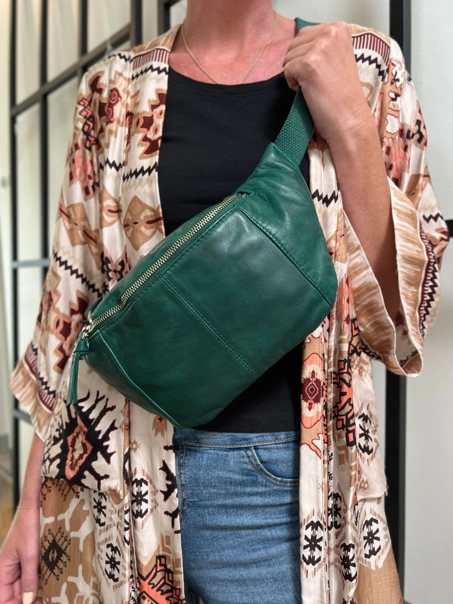 Bumbag JUNE Green - lammeskinn