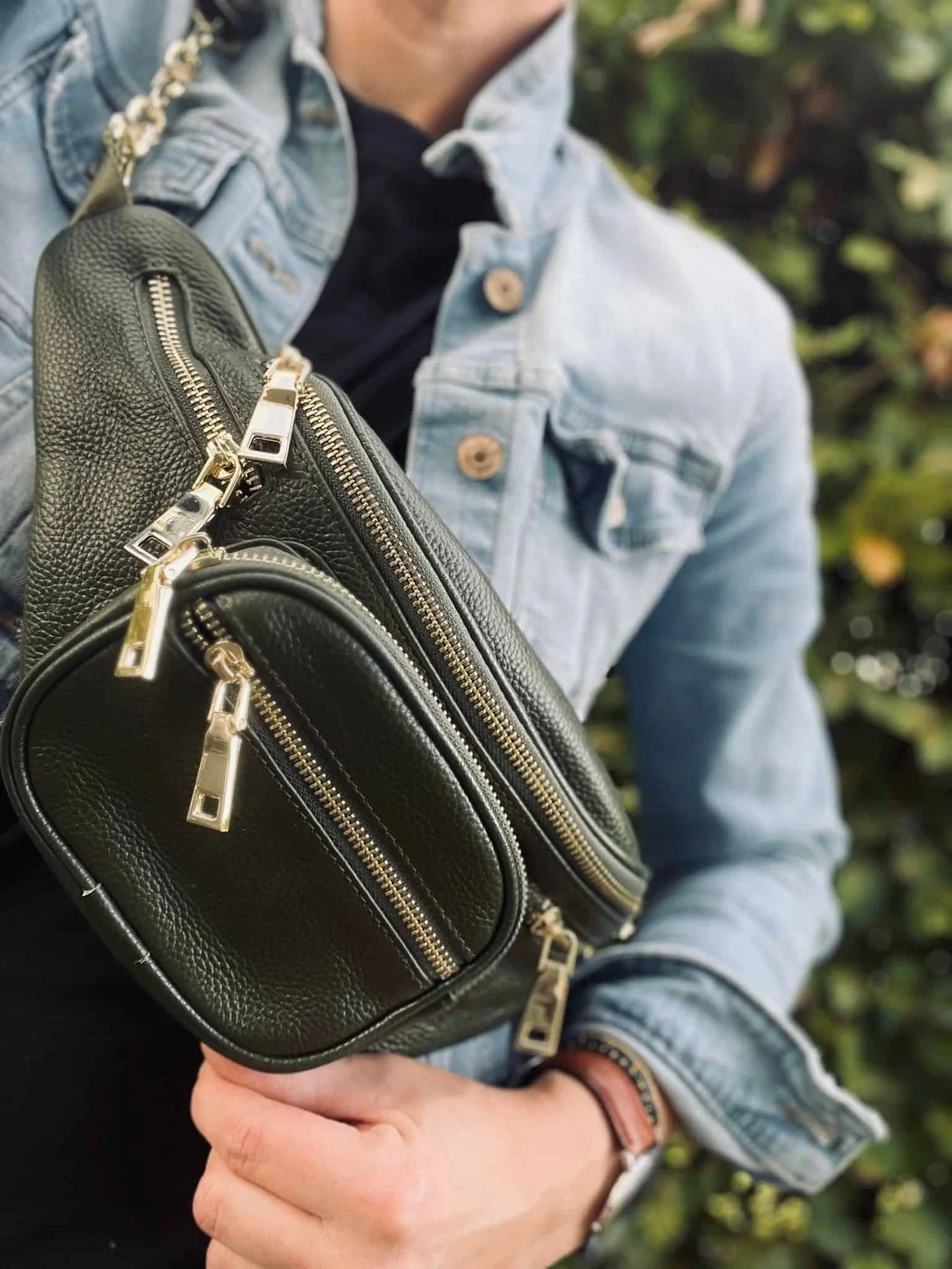 Bumbag MAY - Dark green med Gull