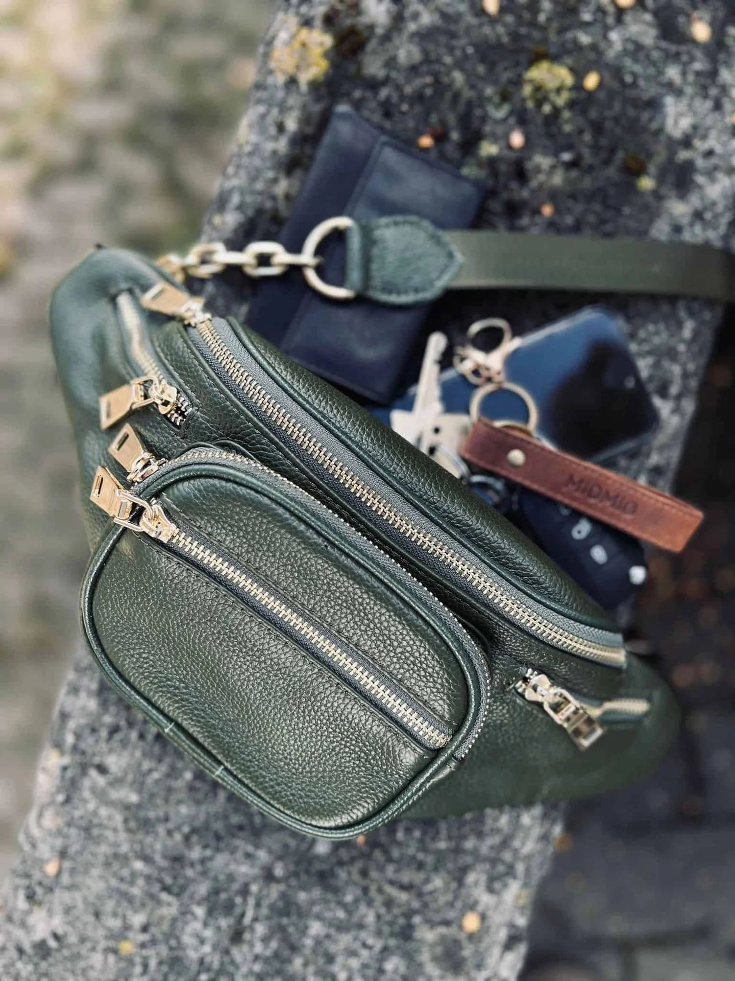 Bumbag MAY - Dark green med Gull - Image 3