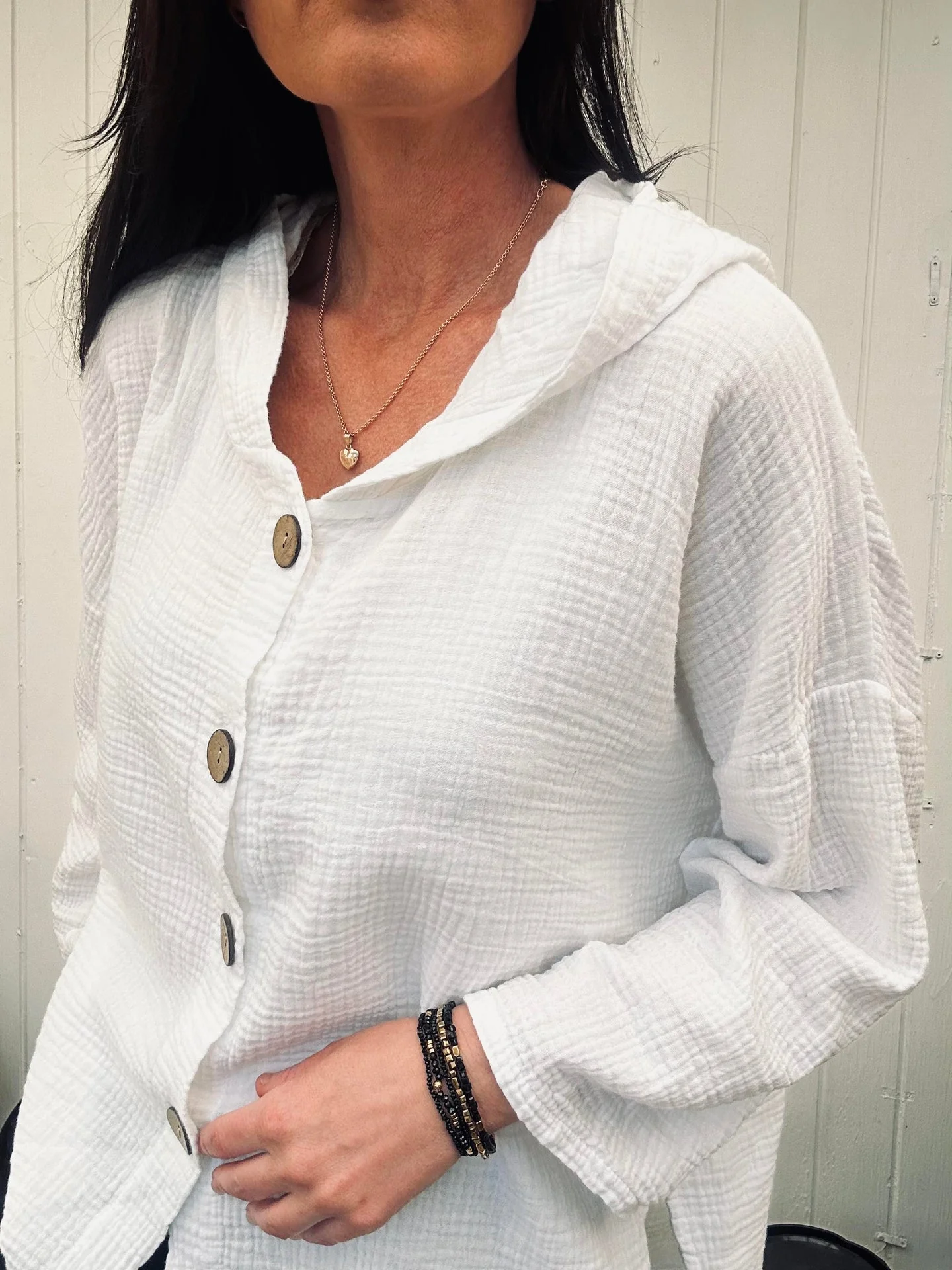 Cardigan i lett vaffelstrukturert bomull - White - Image 6