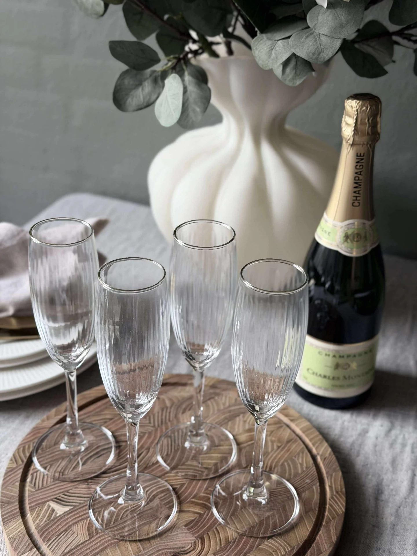 Champagneglass Rillet med gullkant - 4 stk. - Image 3