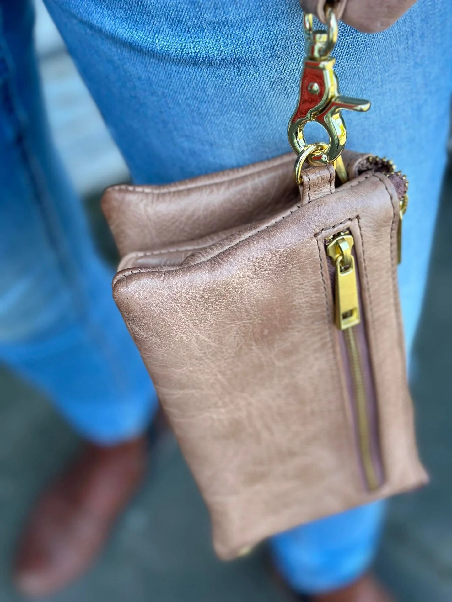 Clutch / skinnveske Dark sand - Image 7