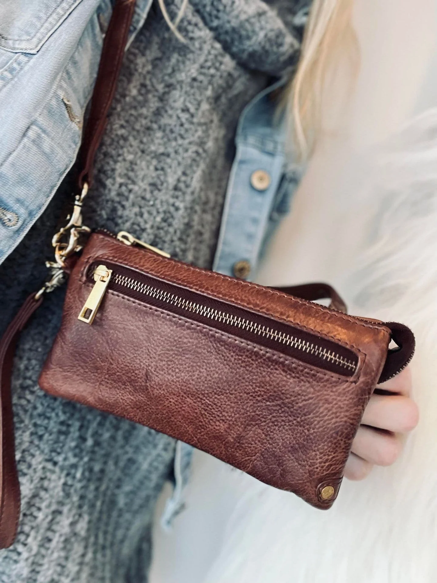 Clutch / skinnveske - Brandy
