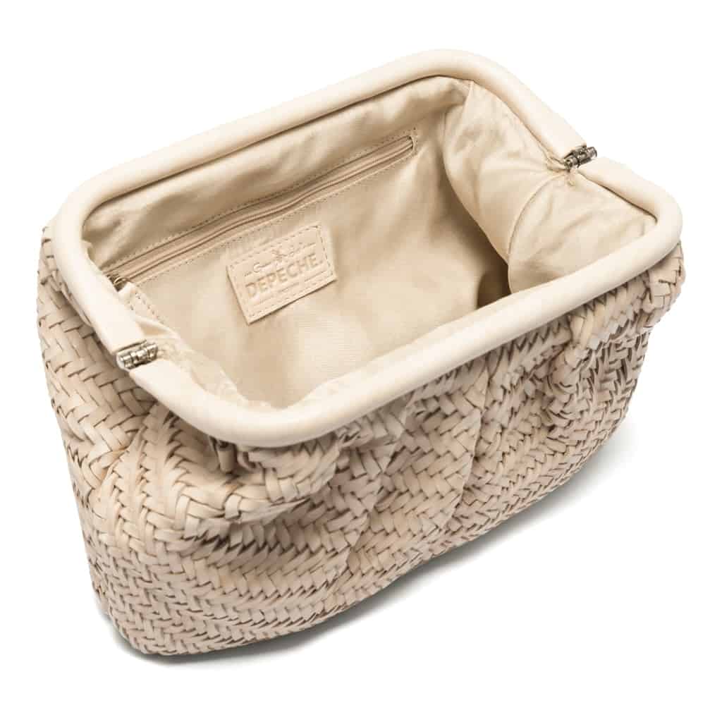 Clutch / skinnveske VERA flettet mønster - Sand - Image 5