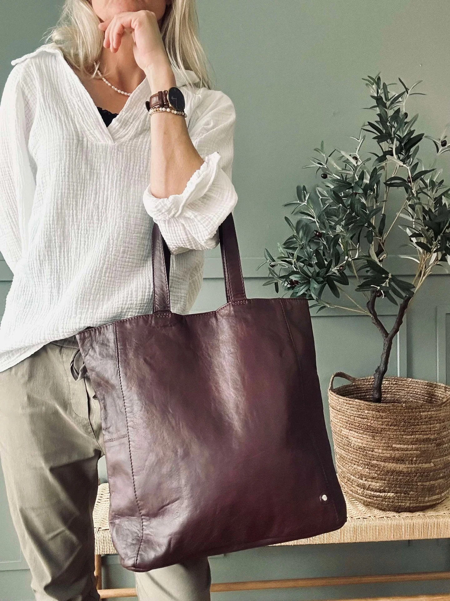 Shopper Cranberry - Myk kalveskinn - Image 3