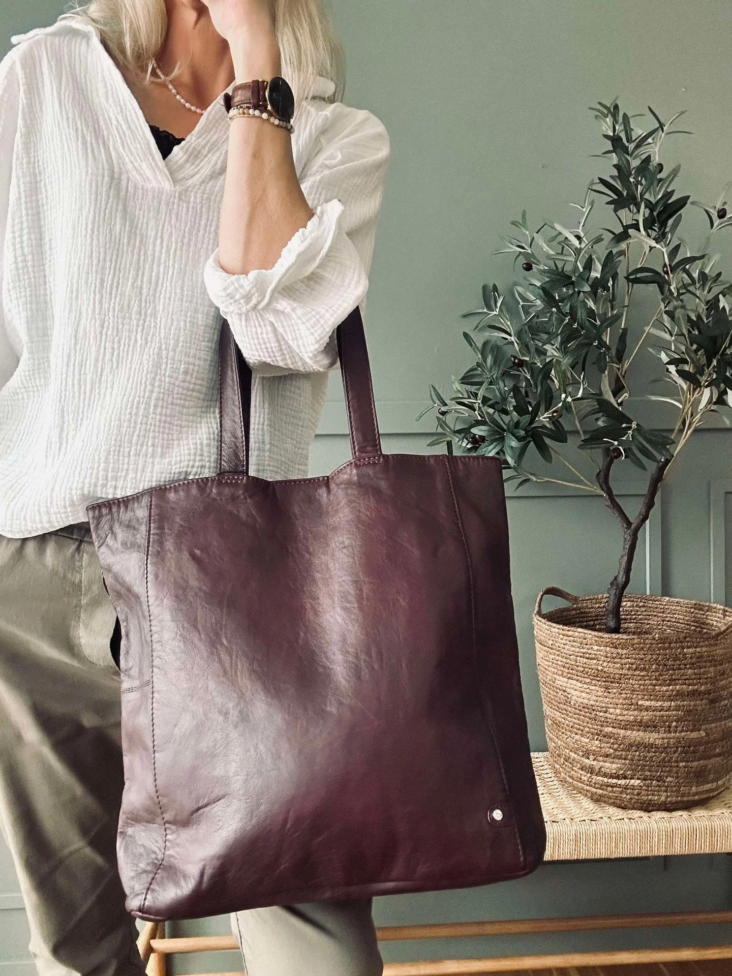 Shopper Cranberry - Myk kalveskinn - Image 4
