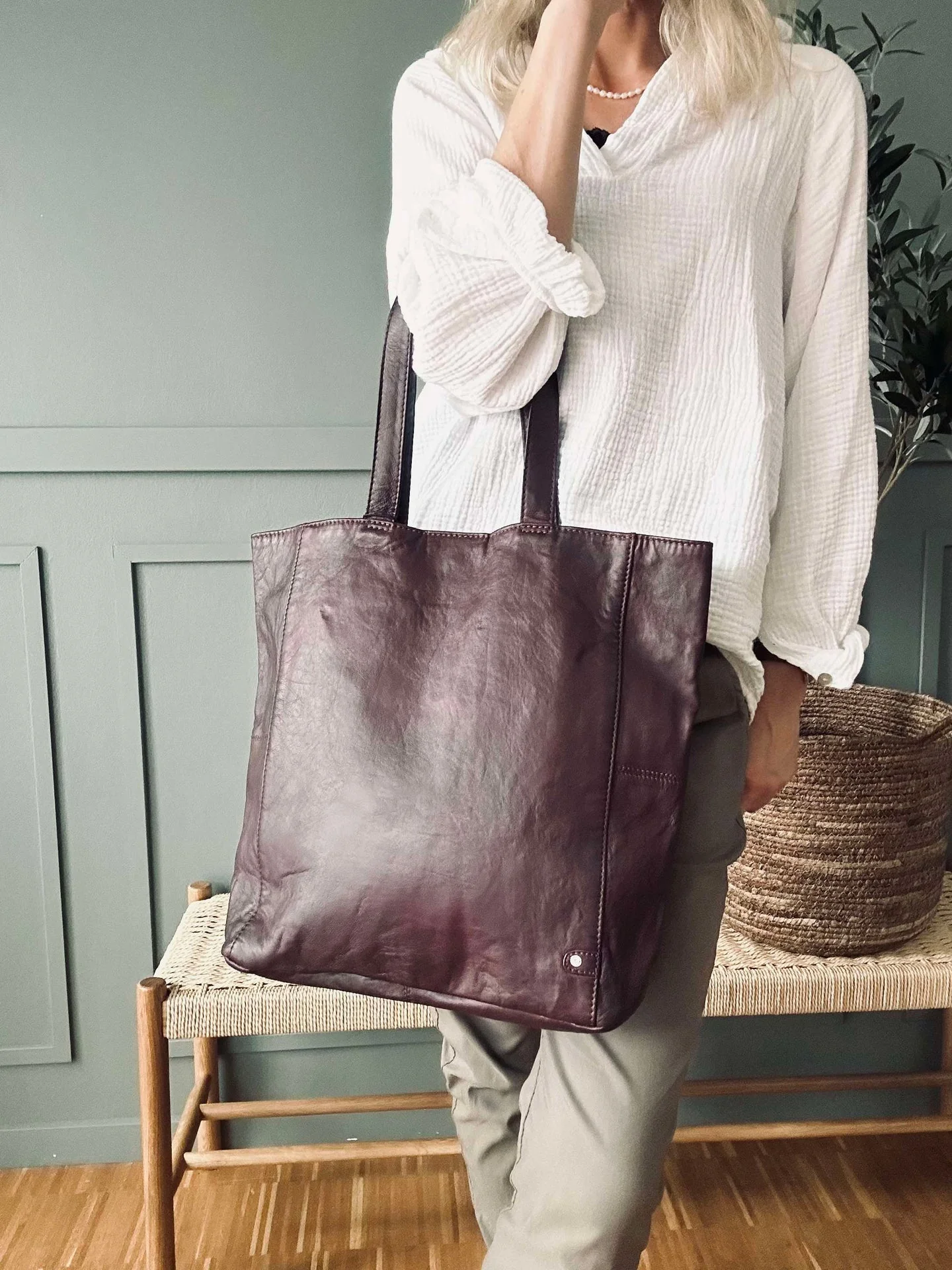 Shopper Cranberry - Myk kalveskinn - Image 8