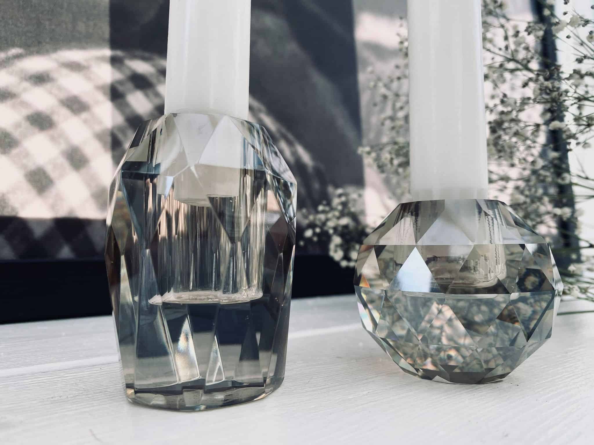 Diamant Lysestake i champagnefarget glass - Image 2