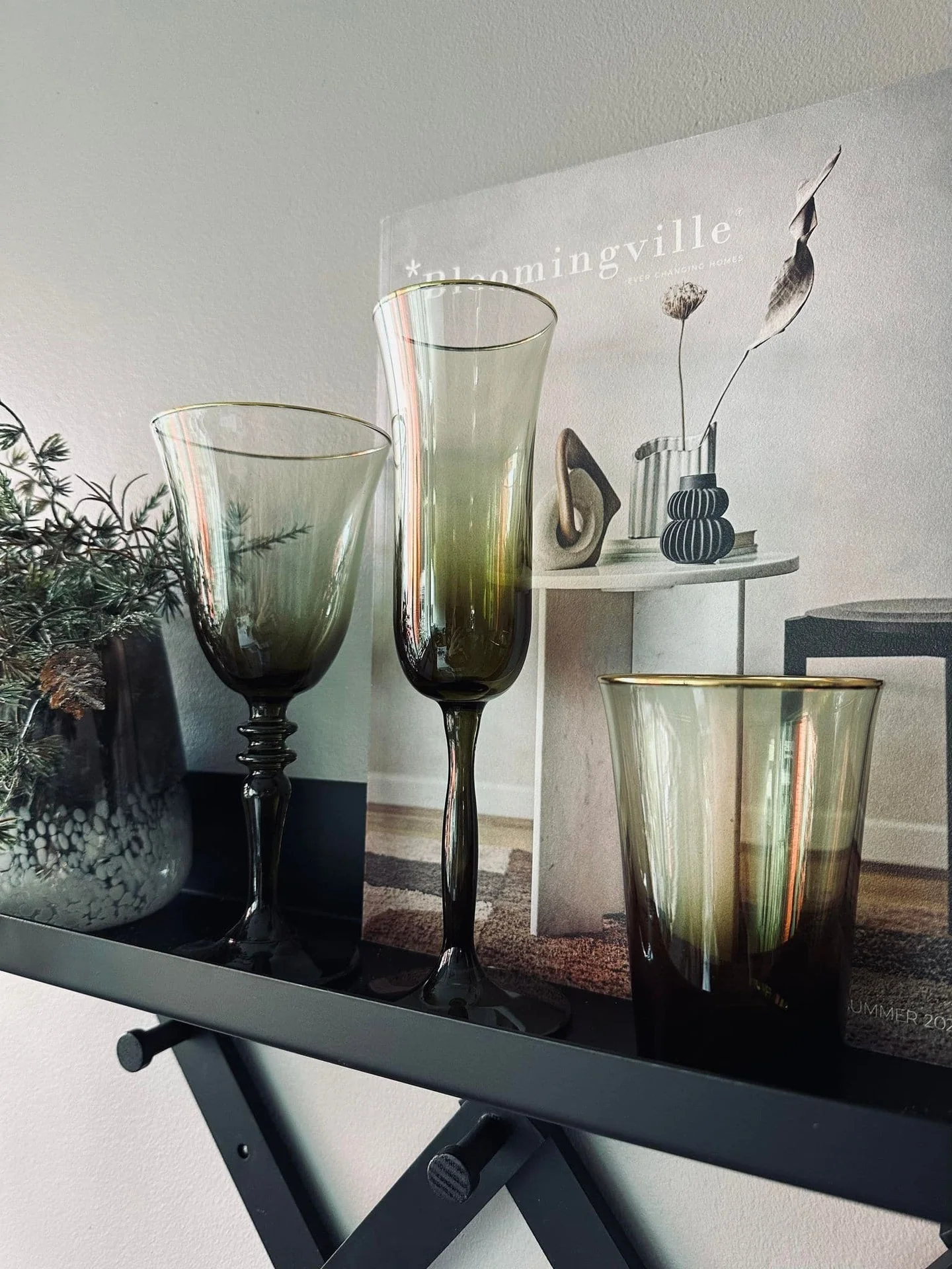 Drikkeglass - Grønt med gullkant - Image 4