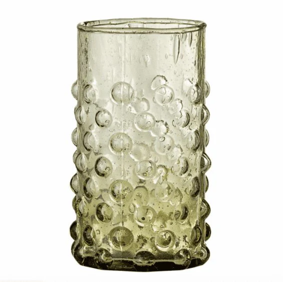 Drikkeglass, grønne dots, resirkulert glass
