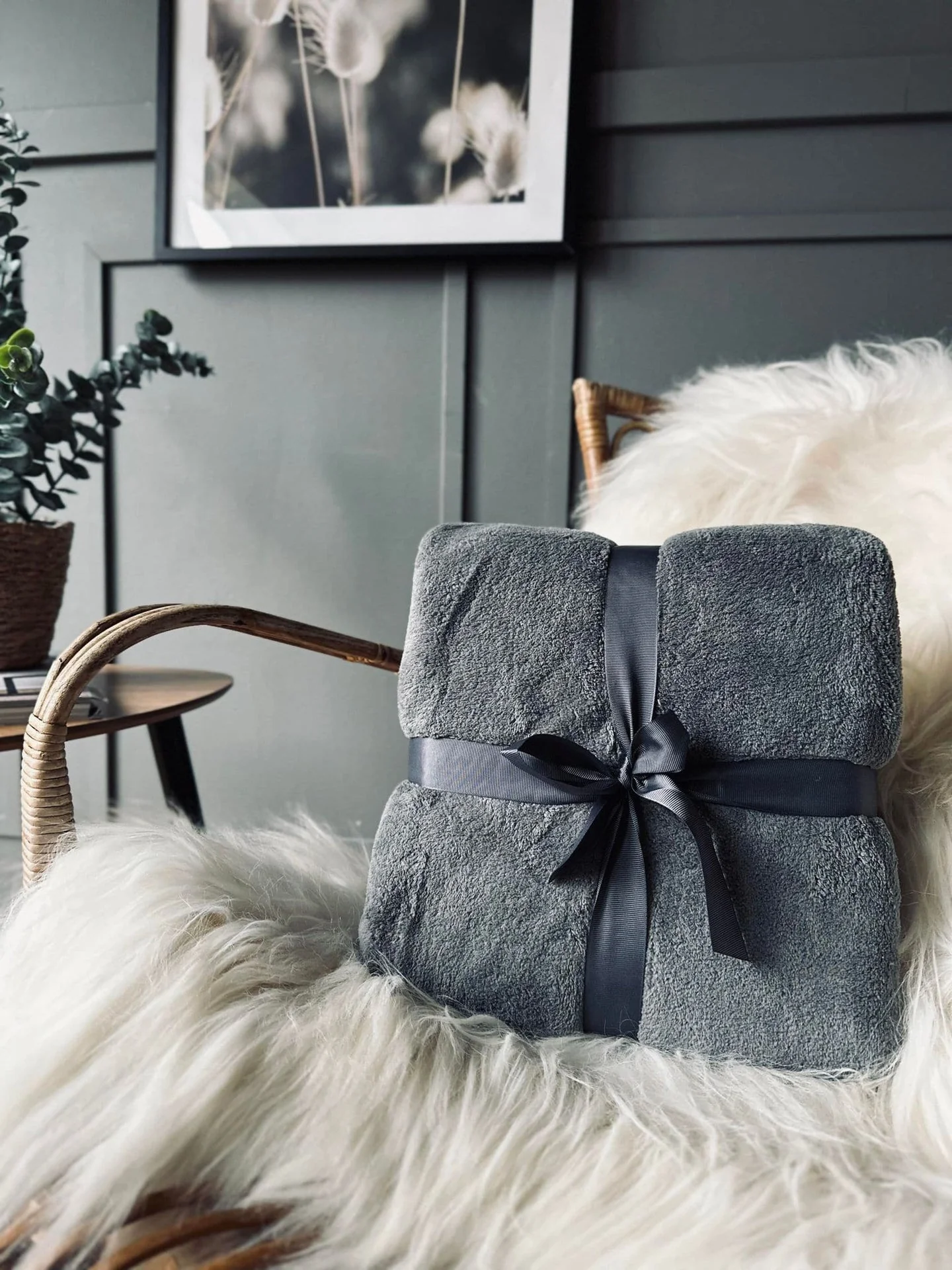 Pledd i fleece king-size – Grå 180×230 - Image 2