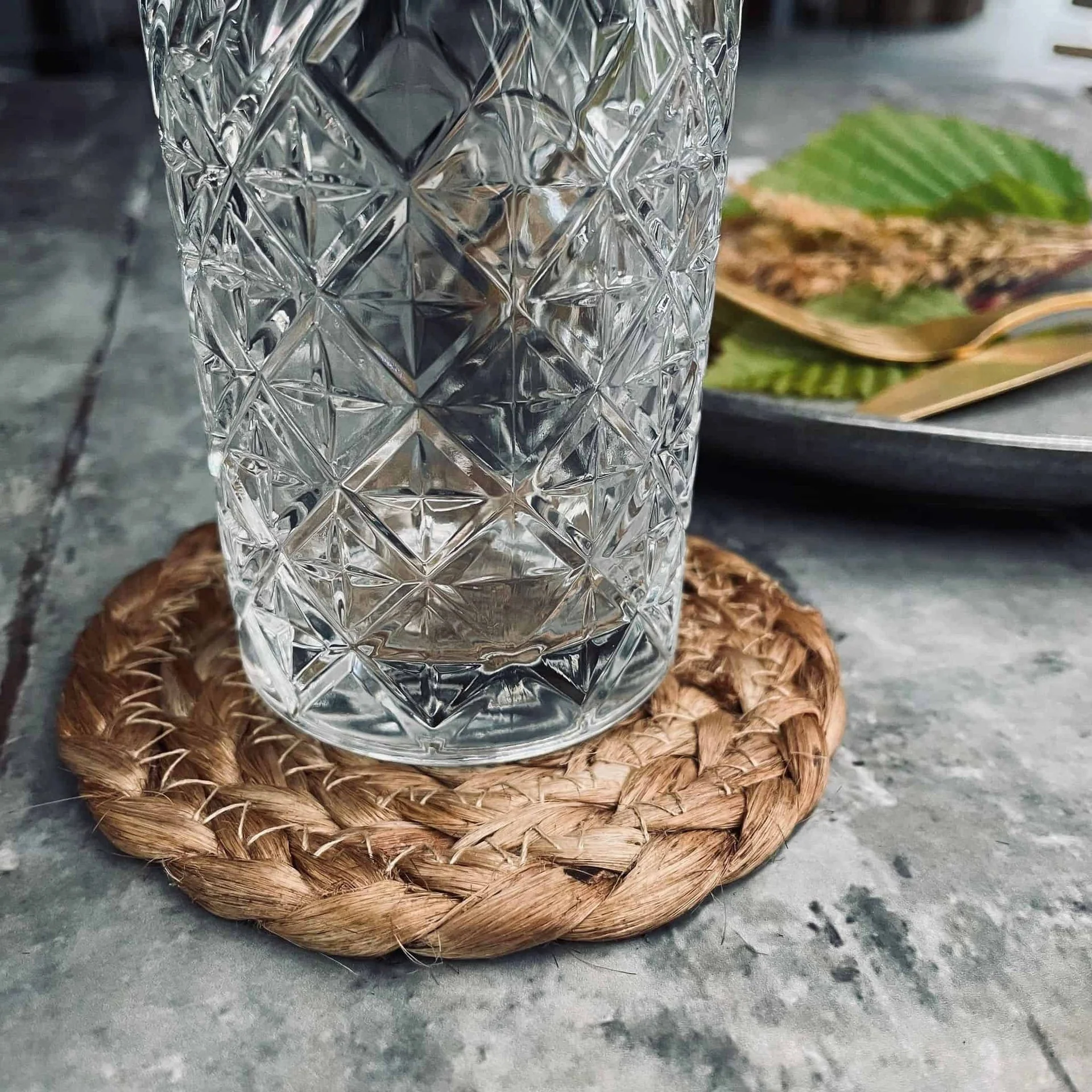 Glassbrikke i jute - Sett med 4 stk - Image 3