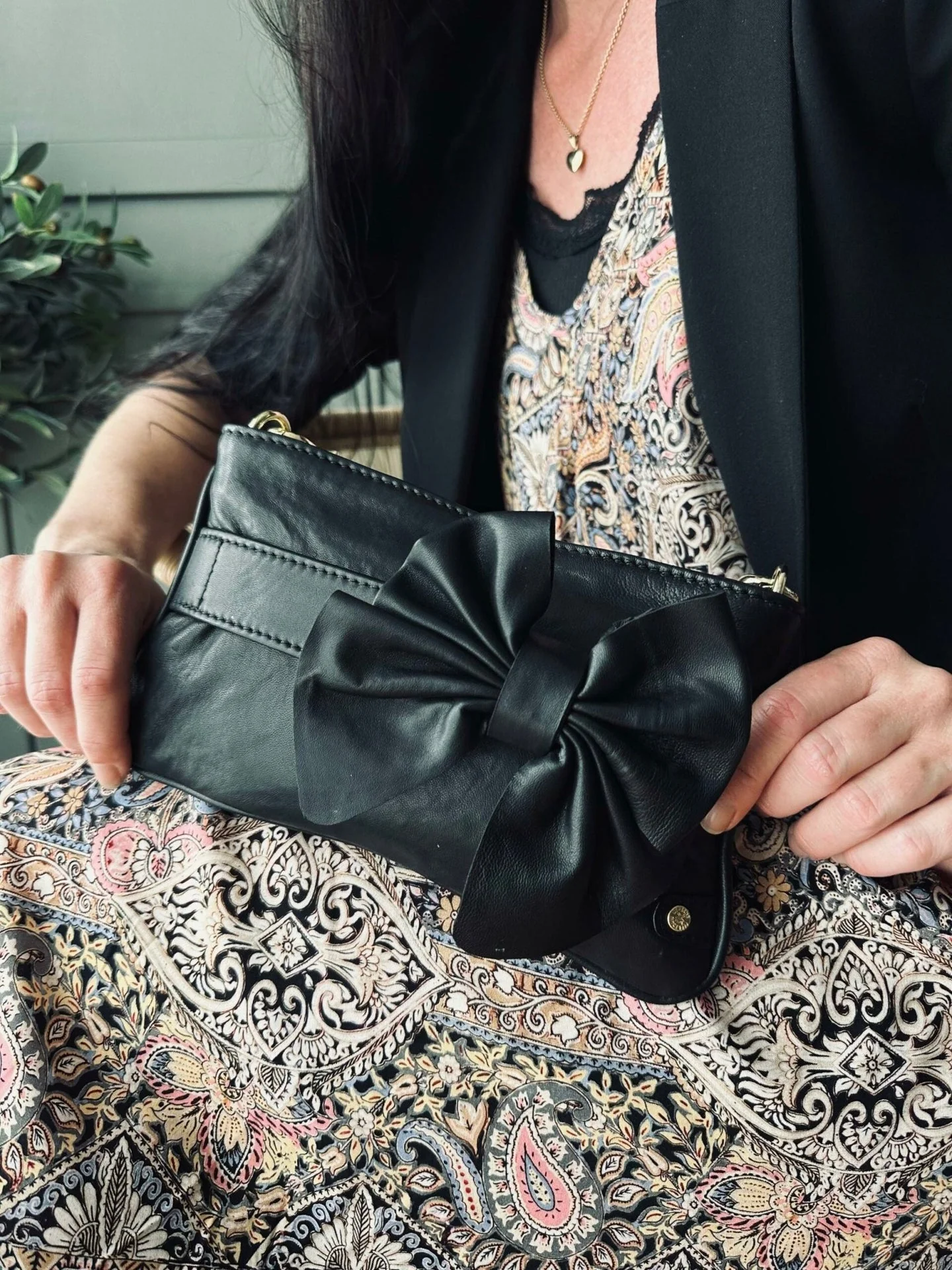 Clutch med sløyfe – Black leather - Image 4