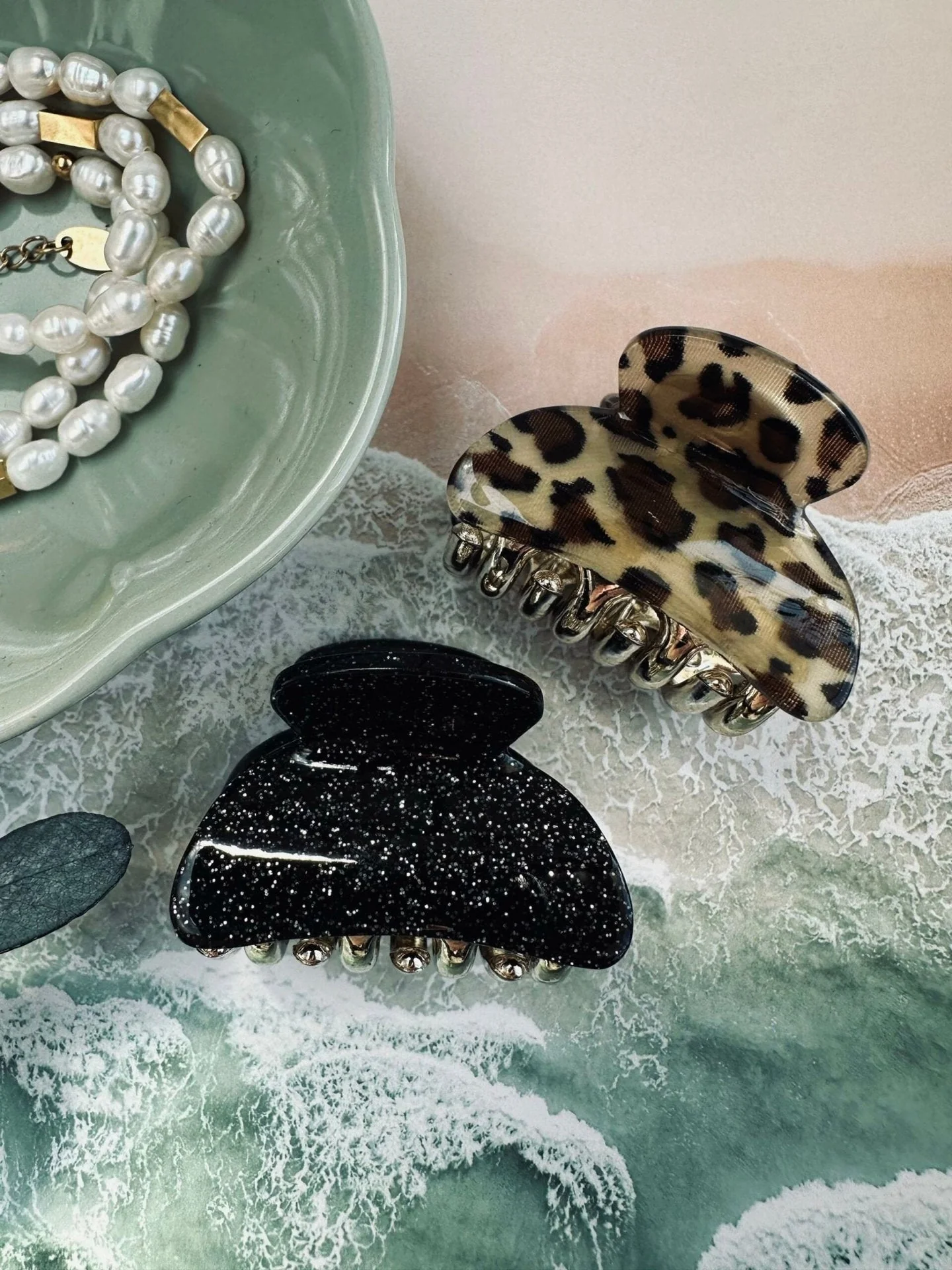 Hårklemmer Black Sparkling / Leopard – Sett med 2 stk - Image 3