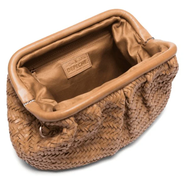 Clutch / lærveske HELLA flettet mønster – Brun - Image 5