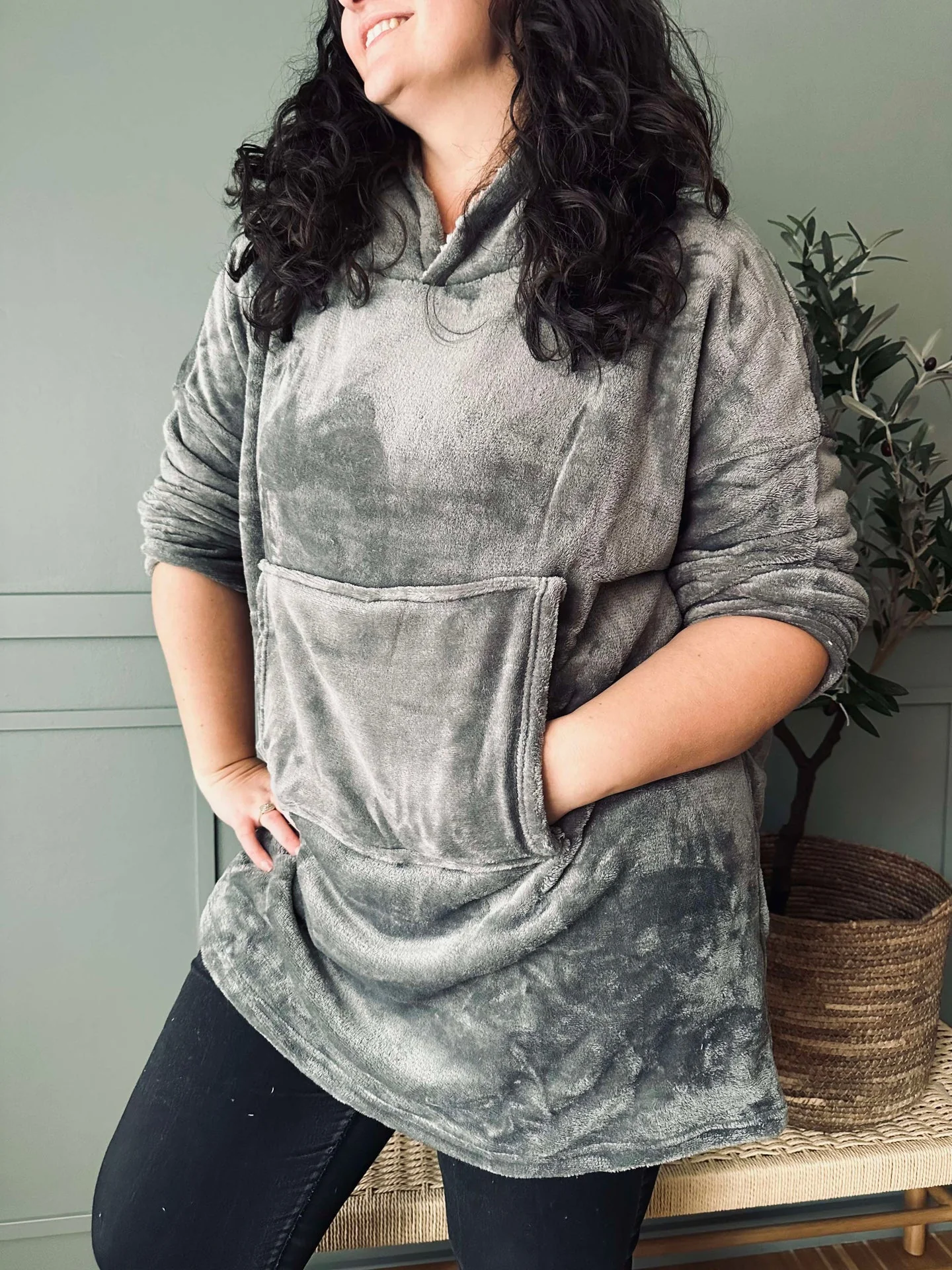 Hettegenser Fleece Grey - Oversize - Image 2