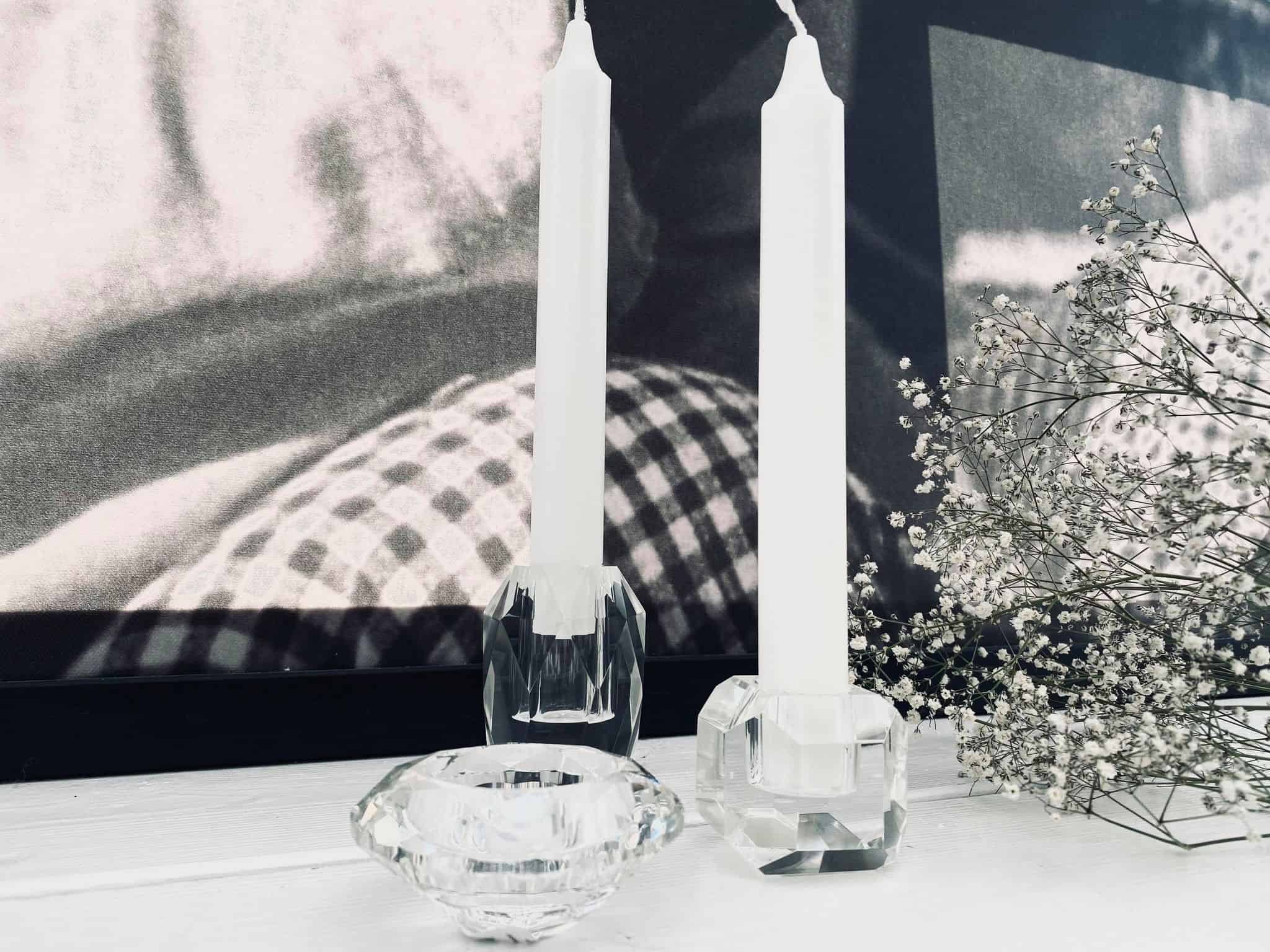 Høy Diamant Lysestake i klart glass