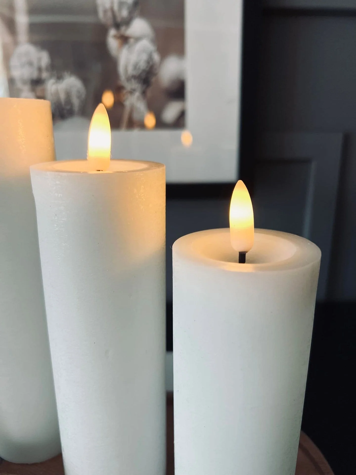 LED Bloklys Hvit - Sett med 3 stk med fjernkontroll - Image 2