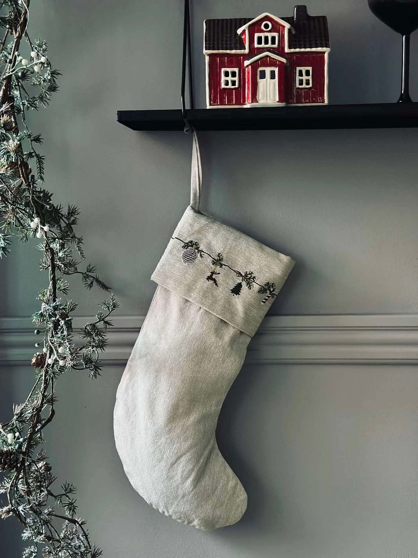 Julesokk med broderi - Nostalgi