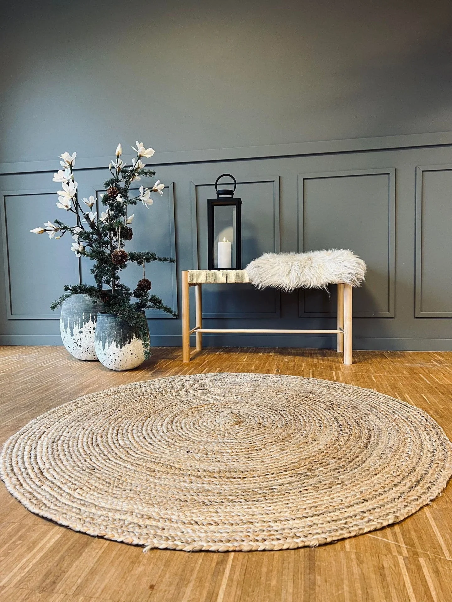 Jute gulvteppe - Ø180 cm
