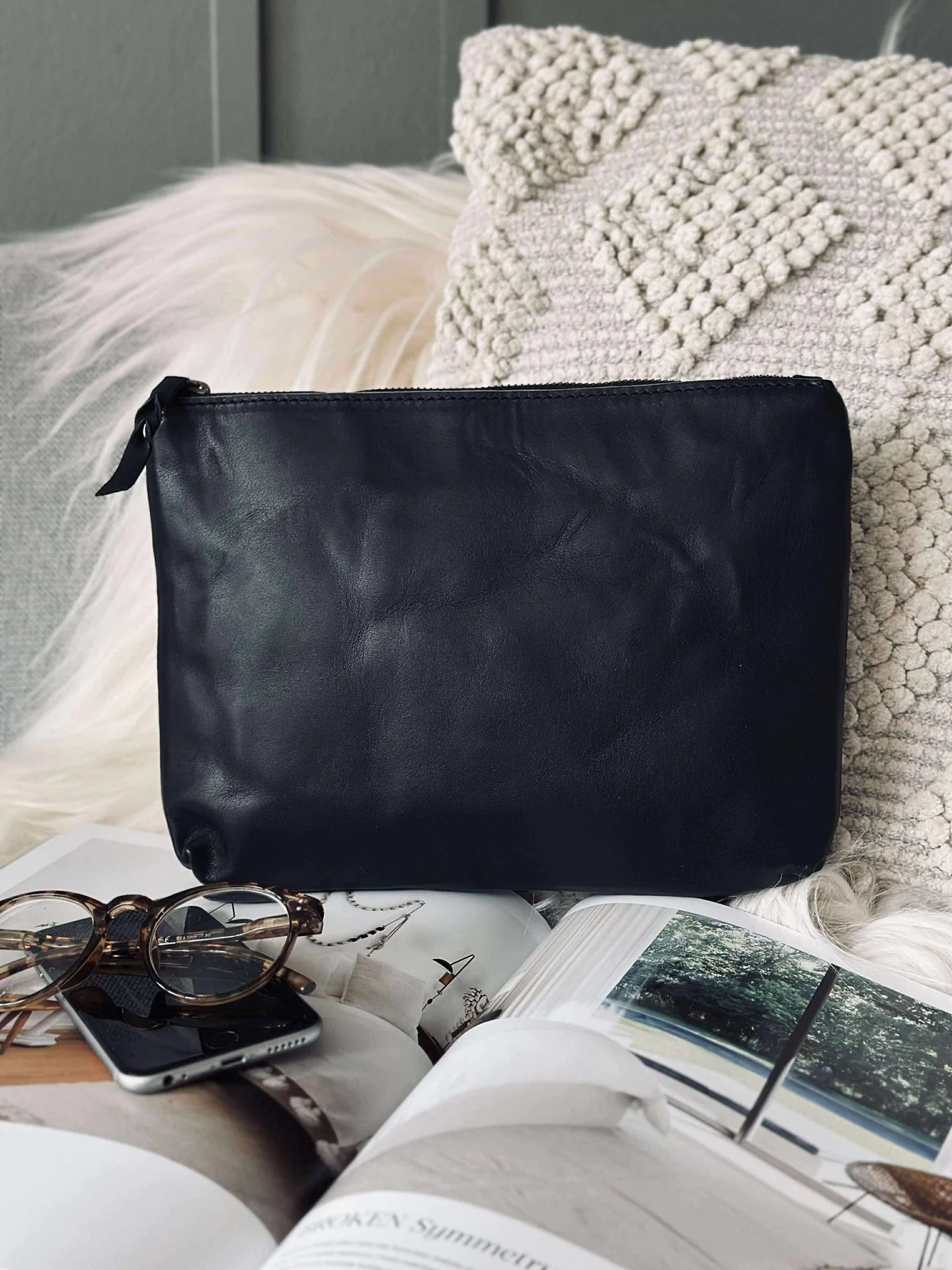 Kosmetikkpung / Clutch - Svart skinn - Image 2