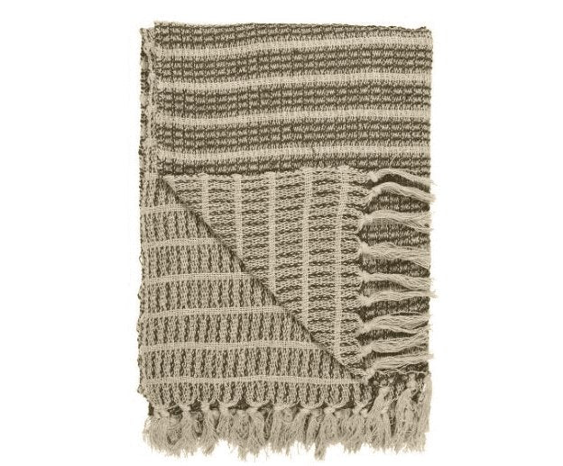 Pledd krem/oliven stripemønster - Image 2