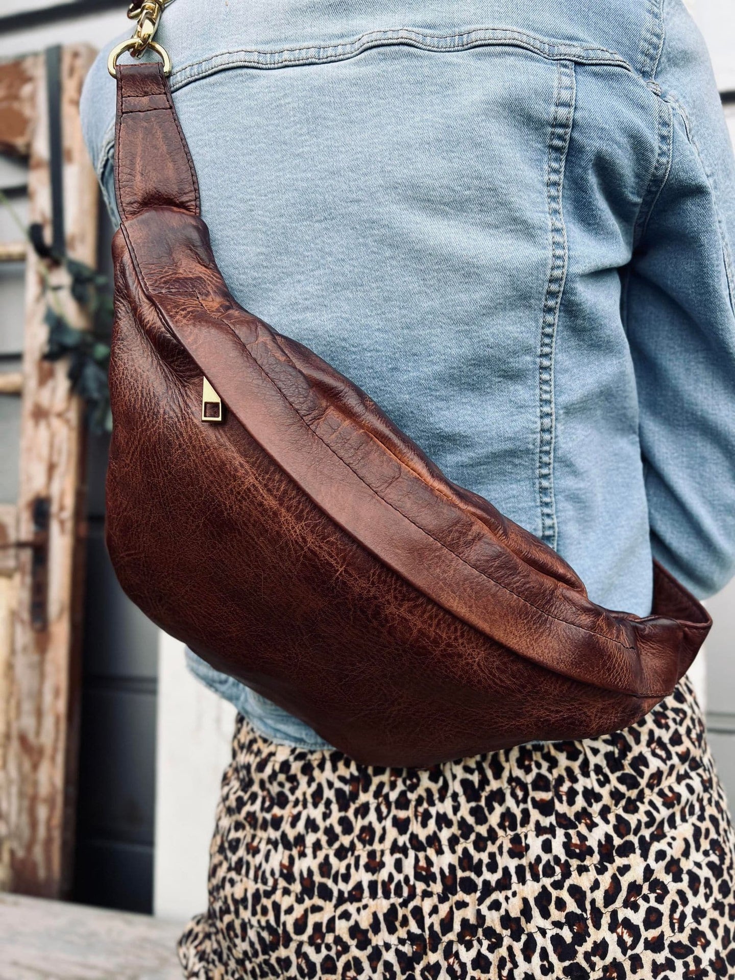 Cool Buffy Bumbag i smørbløtt lær - Brandy - Image 4