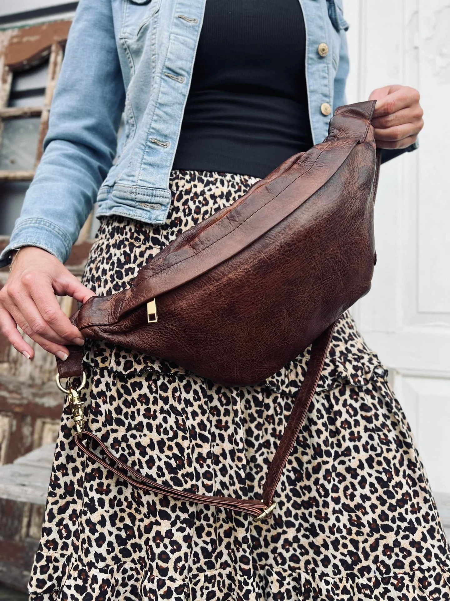 Cool Buffy Bumbag i smørbløtt lær - Brandy - Image 7