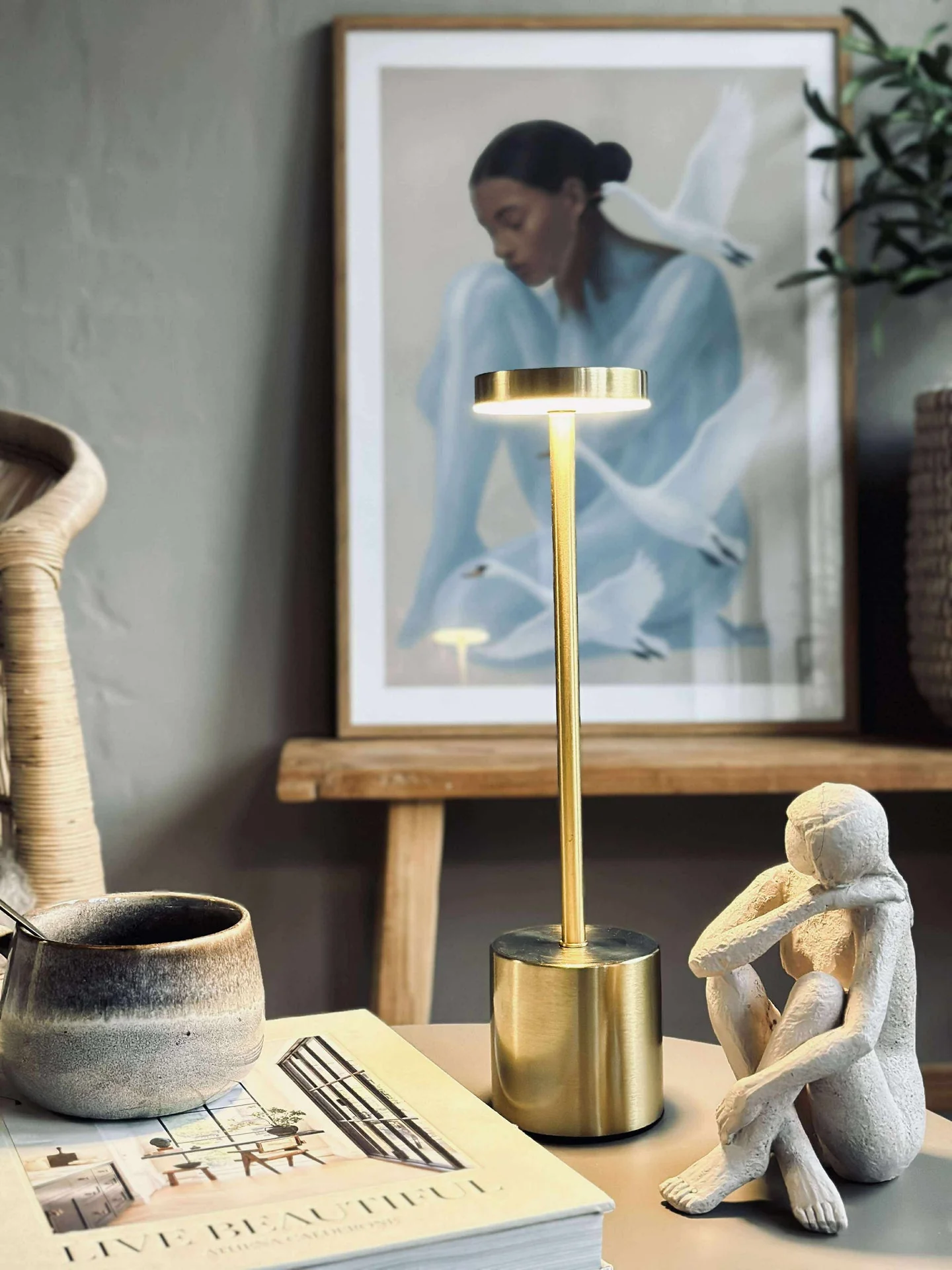 LED bordlampe KELLY Gold - oppladbar - Image 4