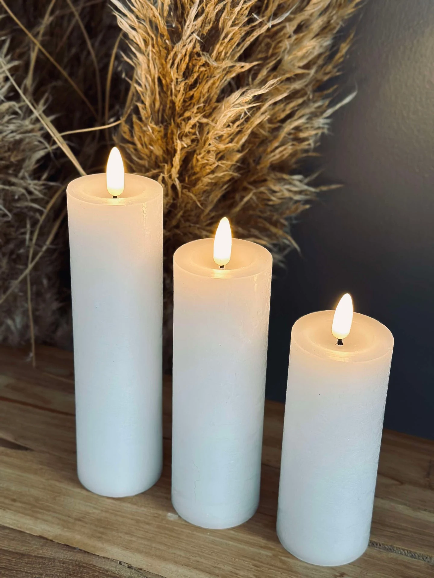 LED blokallys / Hvit – 3 stk Rustikk lys dia 5 cm - Image 2