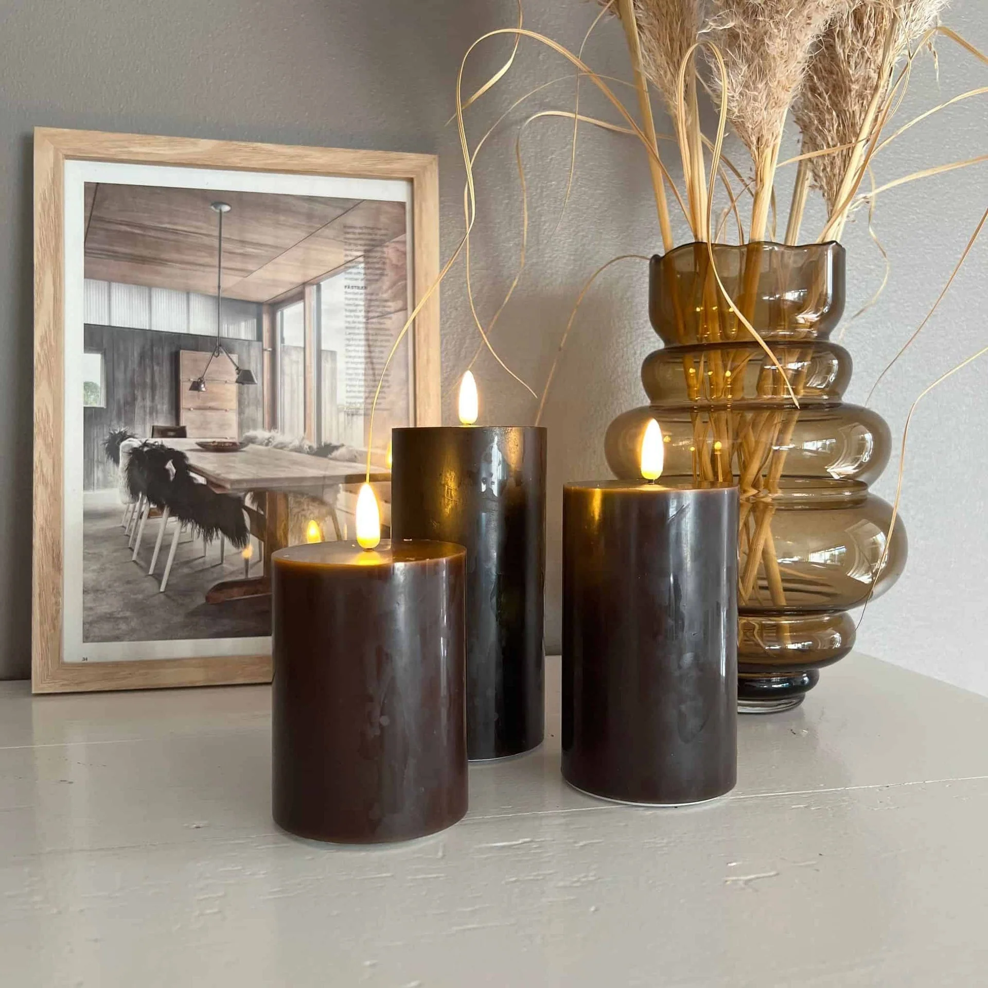 LED Blokklys / Brown – 3 stk. Lys – Inkl. fjernkontroll