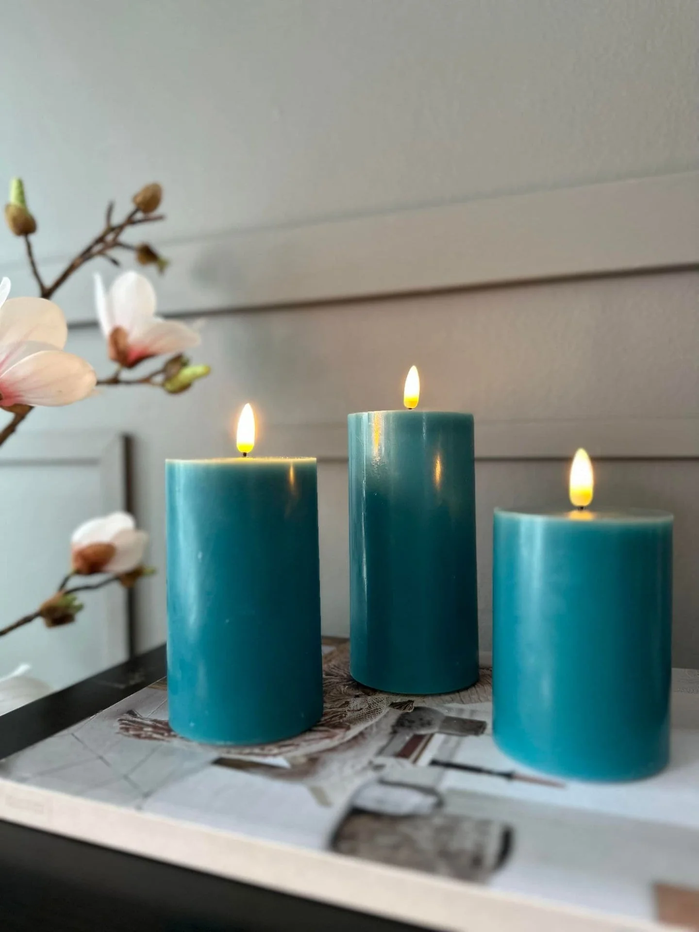 LED Blokklys / PETROL 3 stk. – inkl. fjernkontroll