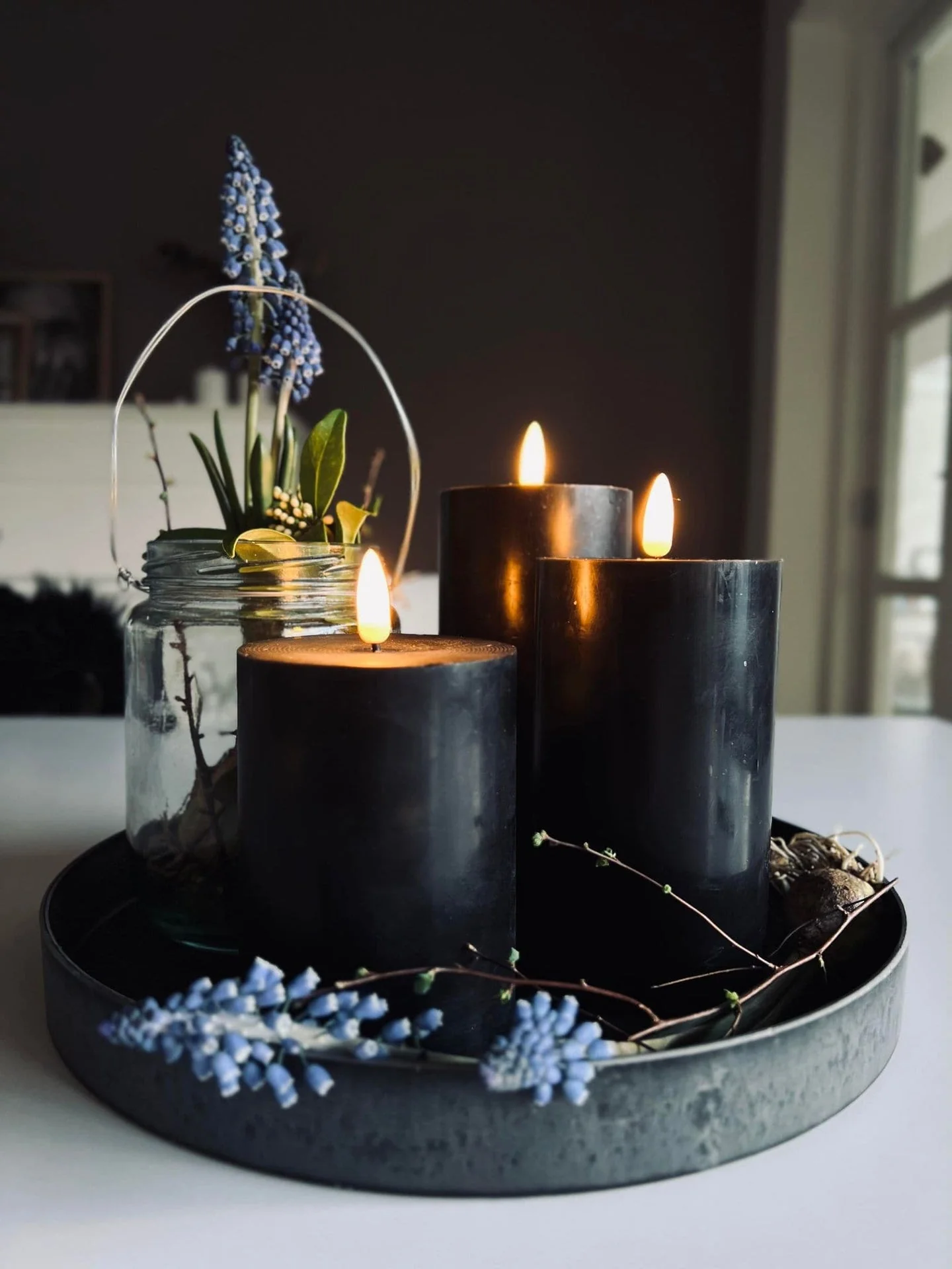 LED Bloklys / Svart 3 stk. Lys – Inkl. fjernkontroll