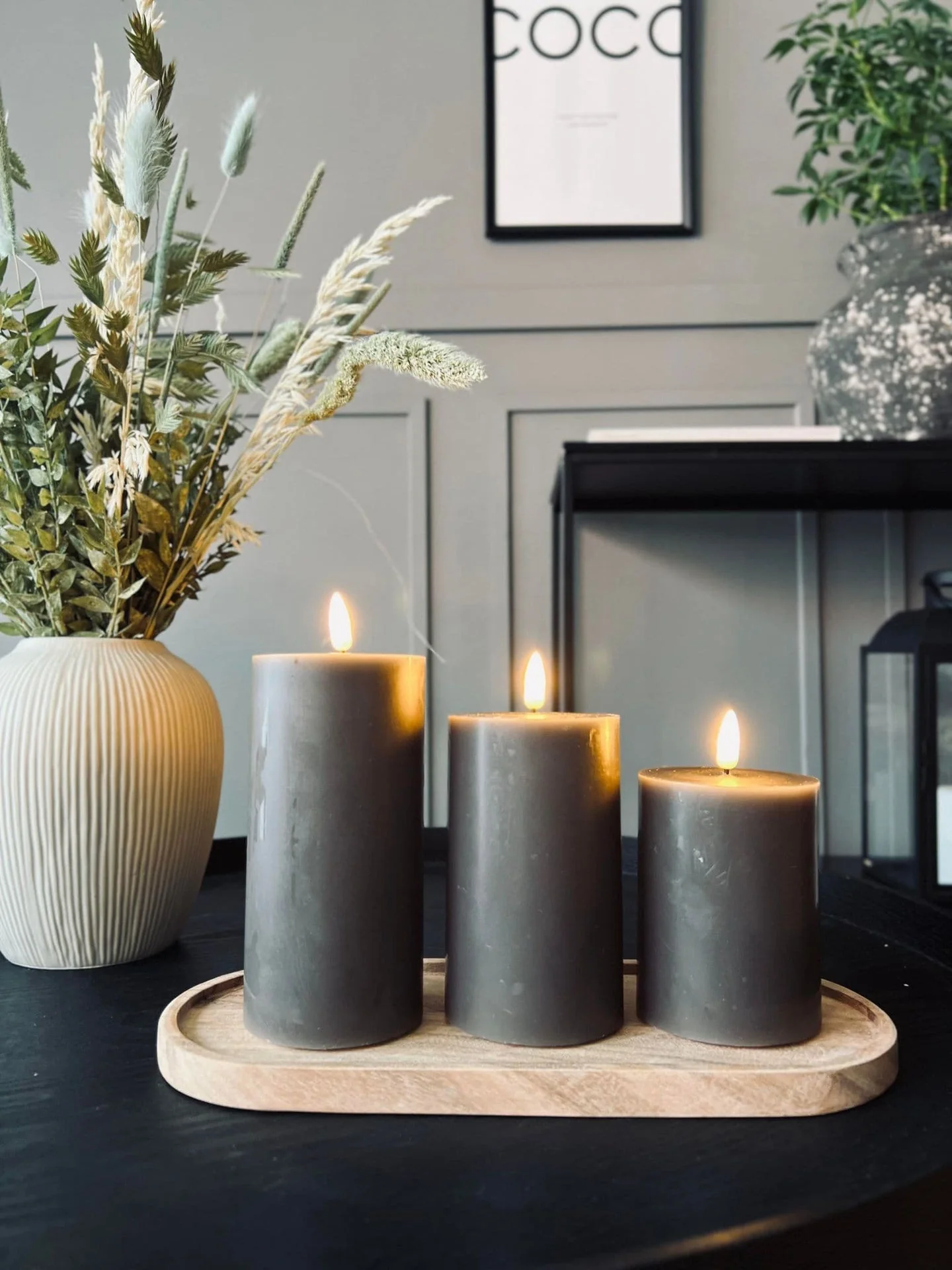 LED Bloklys / Taupe grå 3 stk. Lys – inkl. fjernkontroll