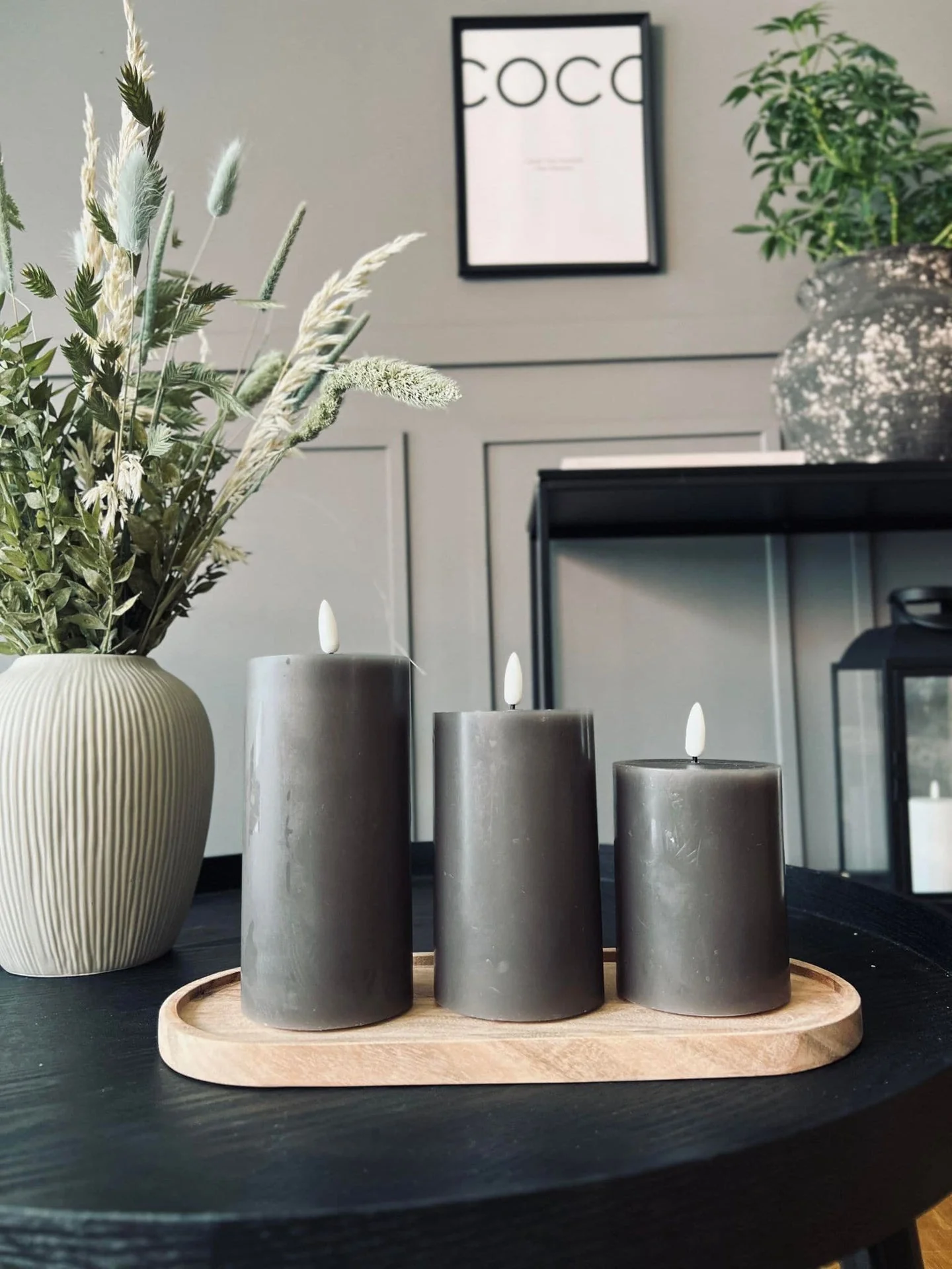 LED Bloklys / Taupe grå 3 stk. Lys – inkl. fjernkontroll - Image 6