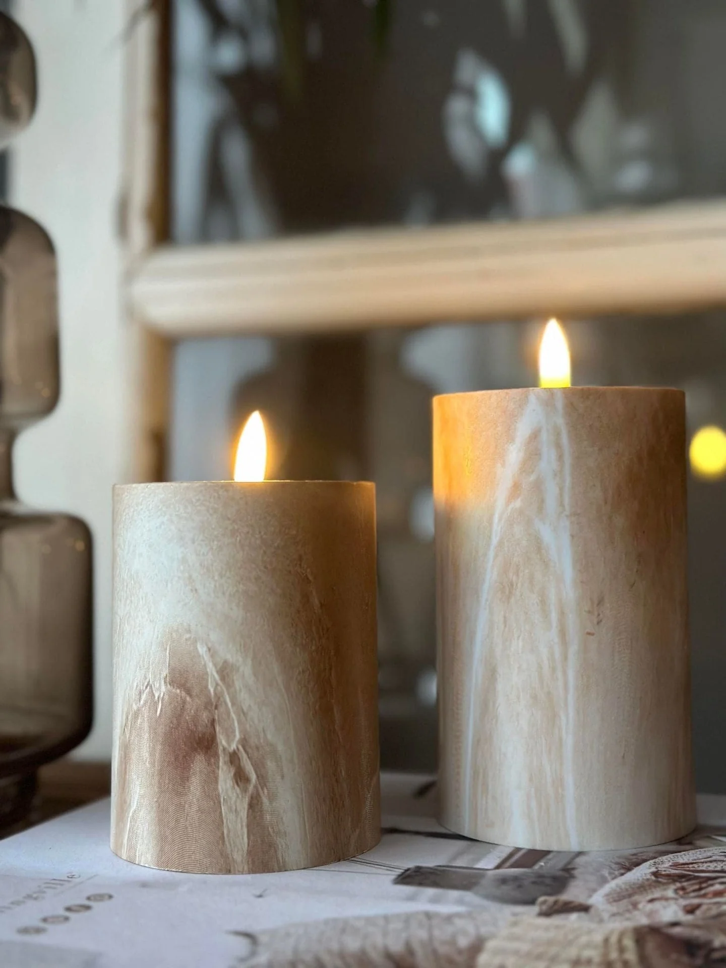 LED marmor blokallys 12,5cm - Beige