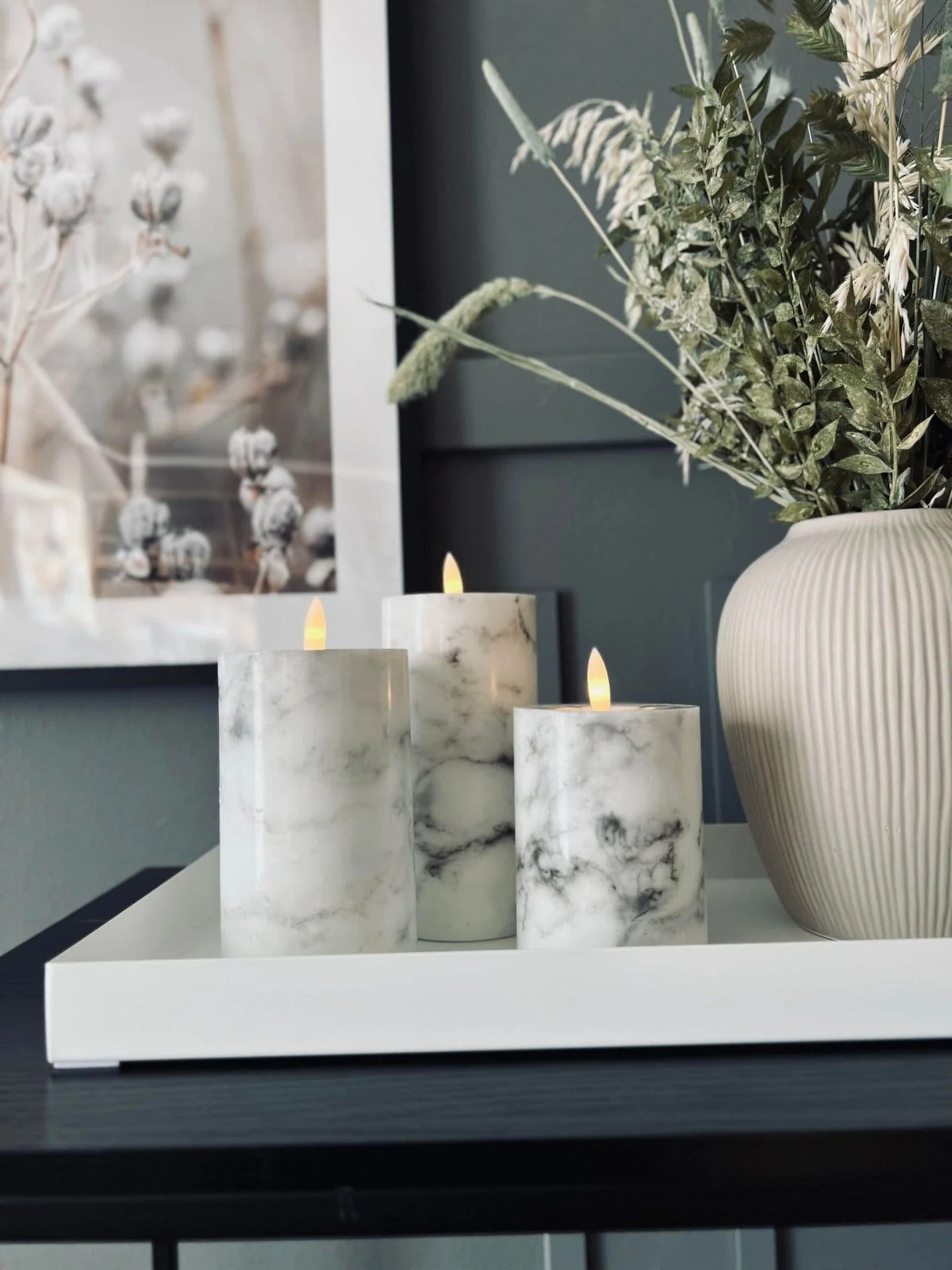 LED-bloklys Marmor - 3 stk med fjernkontroll