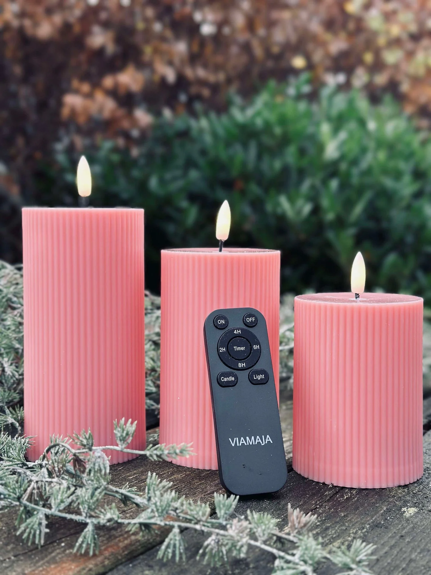 LED utendørs blokklys med riller - Sett med 3 stk - Rosa - Image 2
