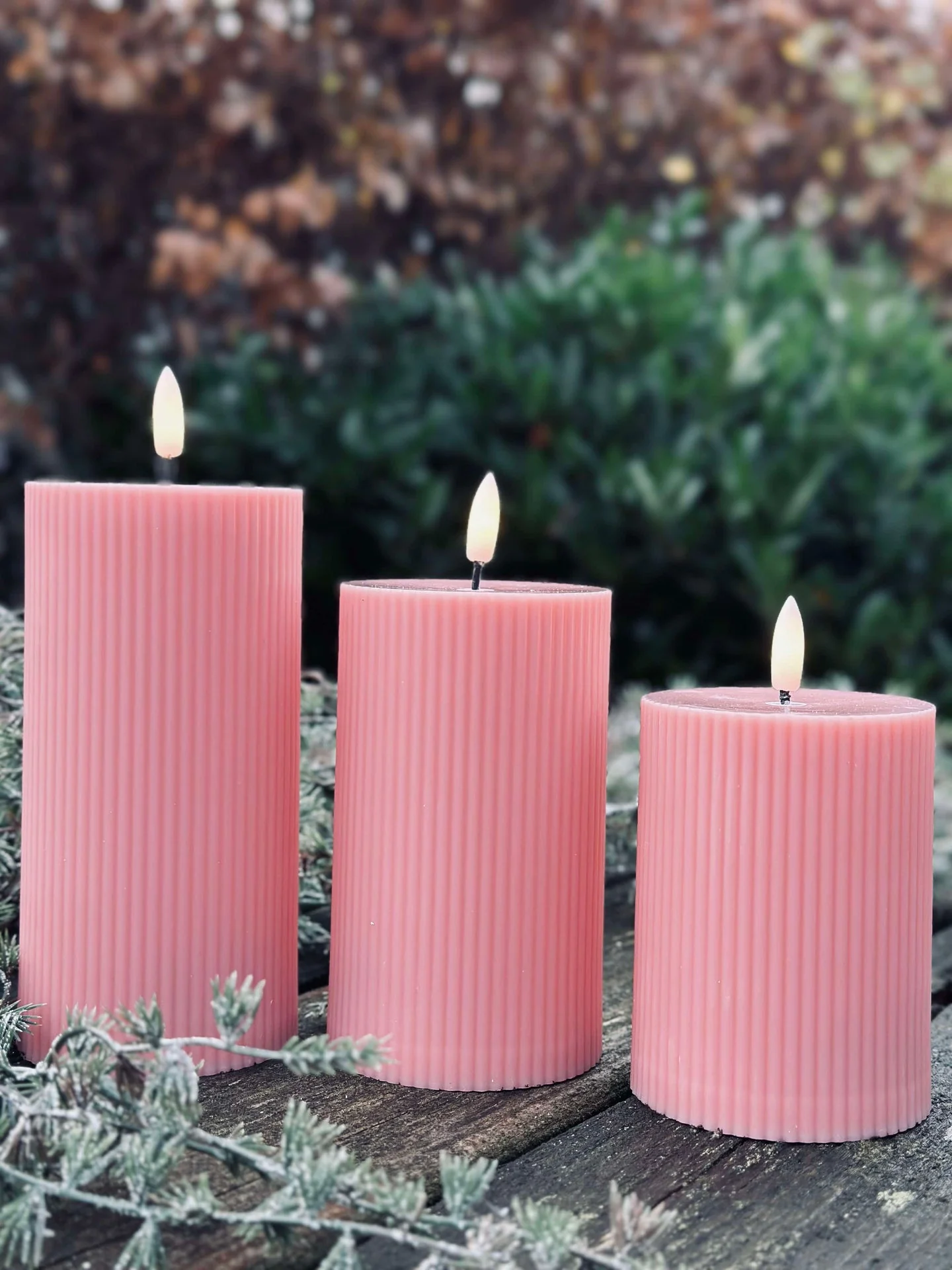 LED utendørs blokklys med riller - Sett med 3 stk - Rosa - Image 4